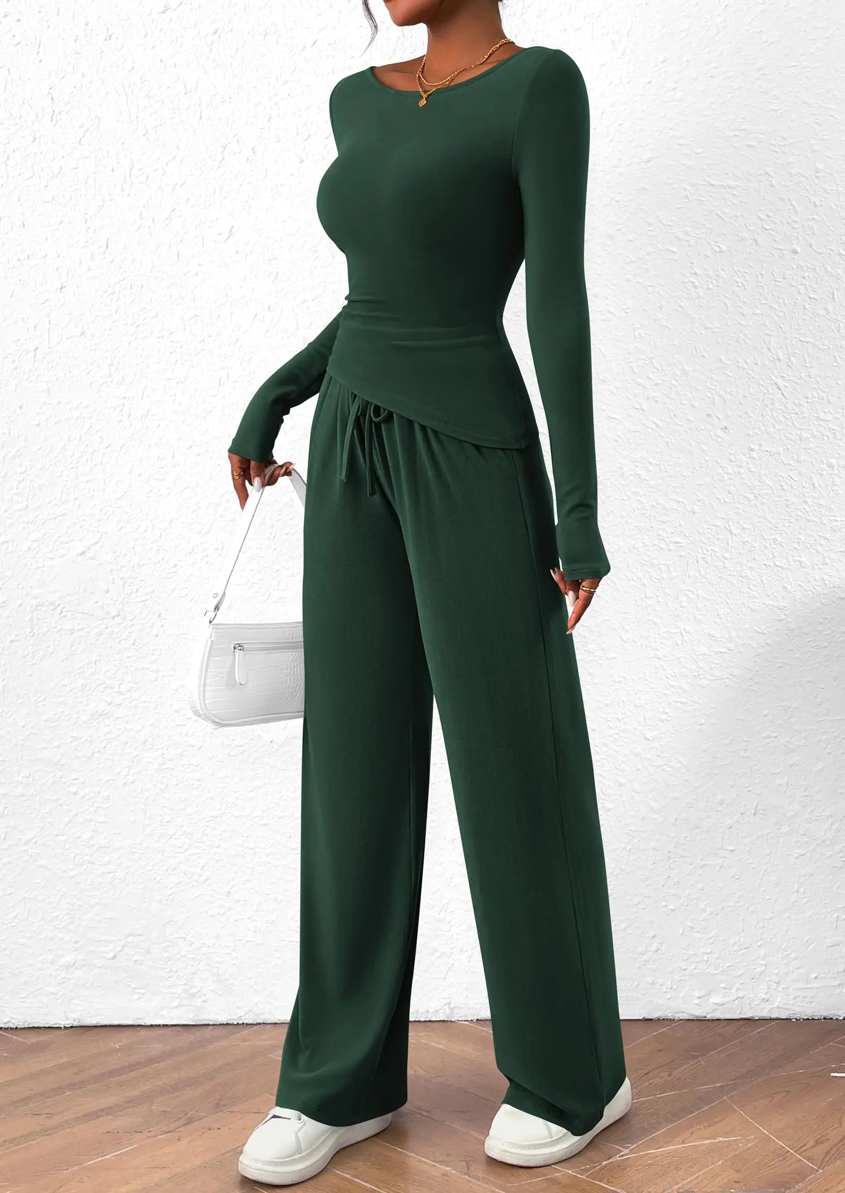 Long Sleeve T-Shirt Wide Leg Pants Casual 2 Piece Sets - TARHUS