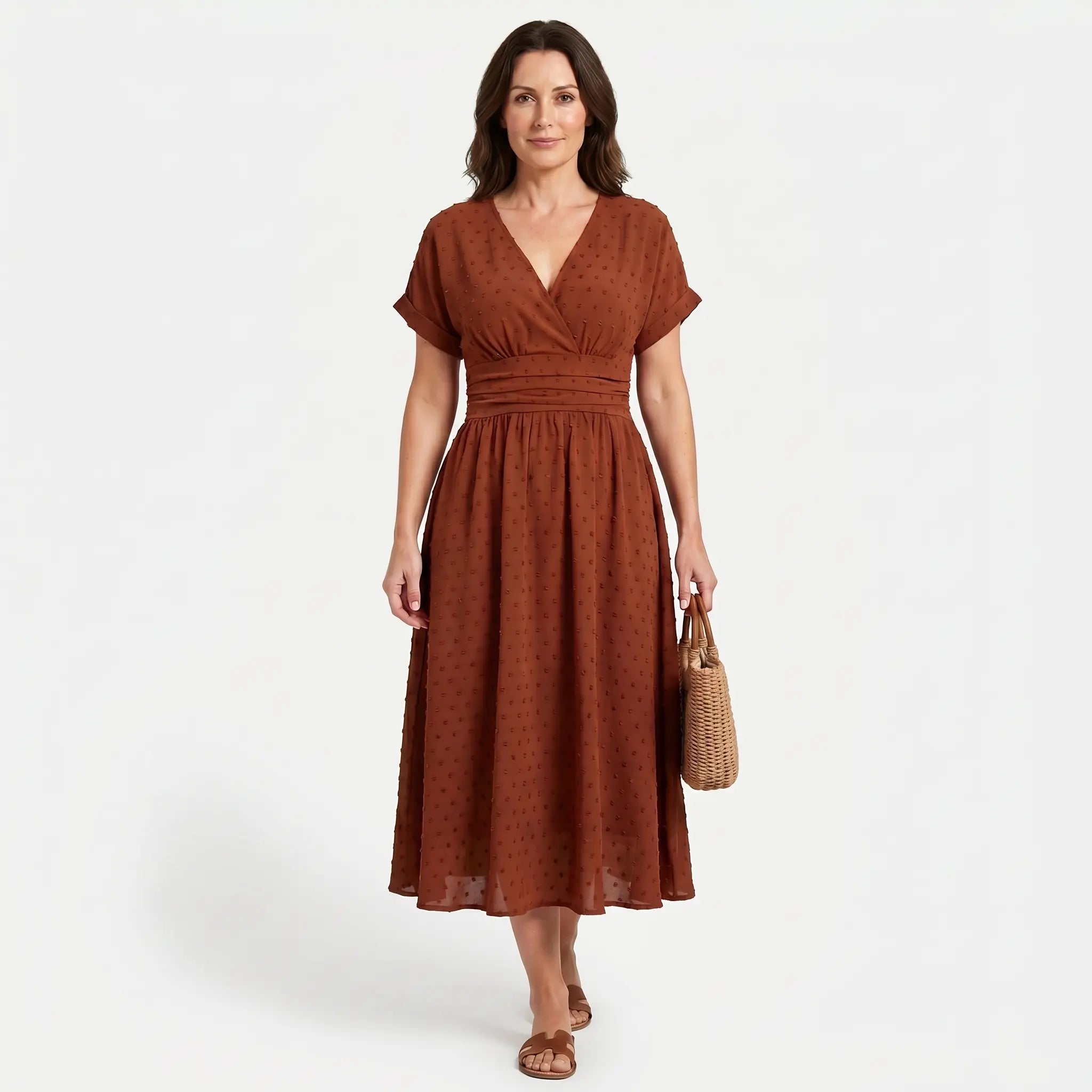 Dotted Chiffon Wrap Maxi Dress with V-Neck for Women TARHUS SS - Womens - Midi Dress