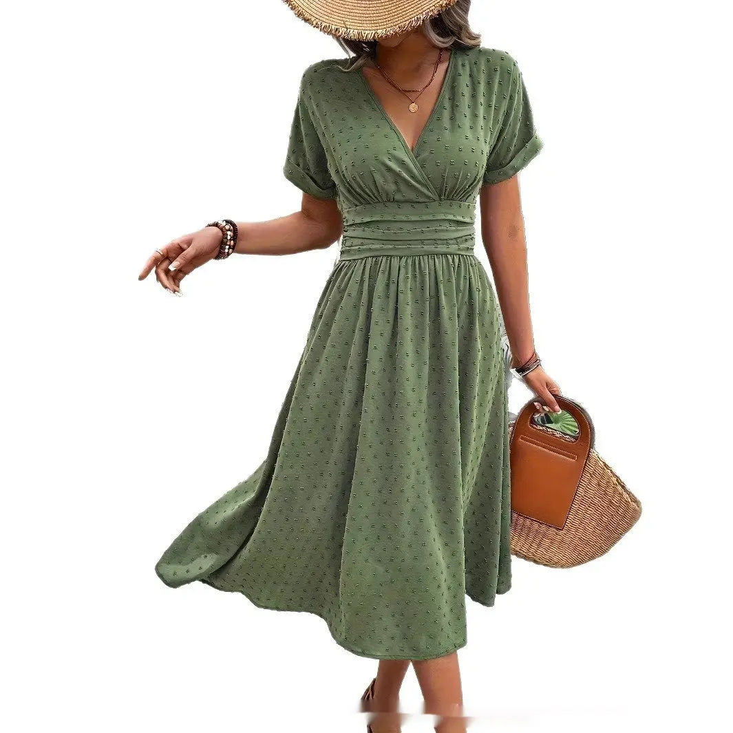 Dotted Chiffon Wrap Maxi Dress with V-Neck for Women TARHUS SS - Womens - Midi Dress