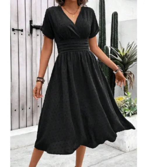 Dotted Chiffon Wrap Maxi Dress with V-Neck for Women TARHUS SS - Womens - Midi Dress