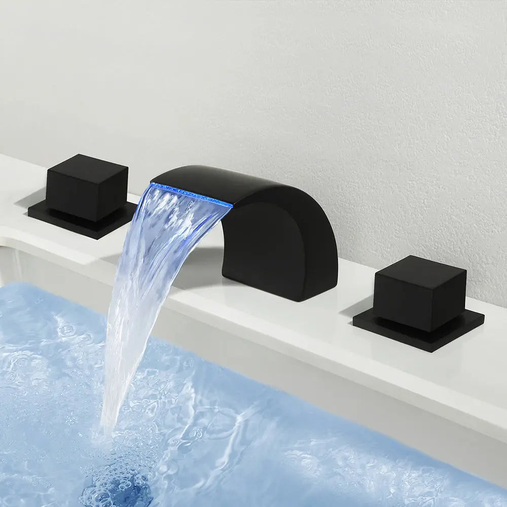 LED Waterfall Bathroom Faucet – Matte Black Widespread Dual Handle - TARHUS