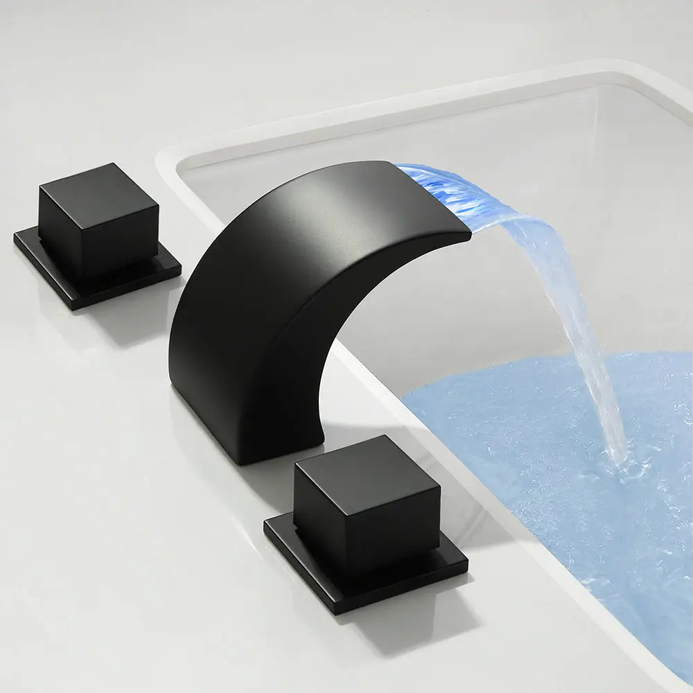 LED Waterfall Bathroom Faucet – Matte Black Widespread Dual Handle - TARHUS