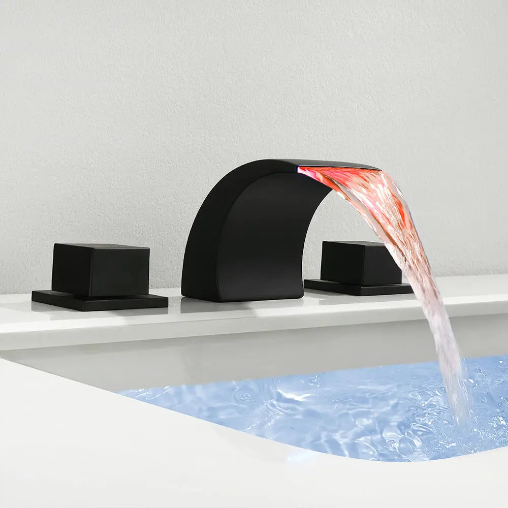 LED Waterfall Bathroom Faucet – Matte Black Widespread Dual Handle - TARHUS