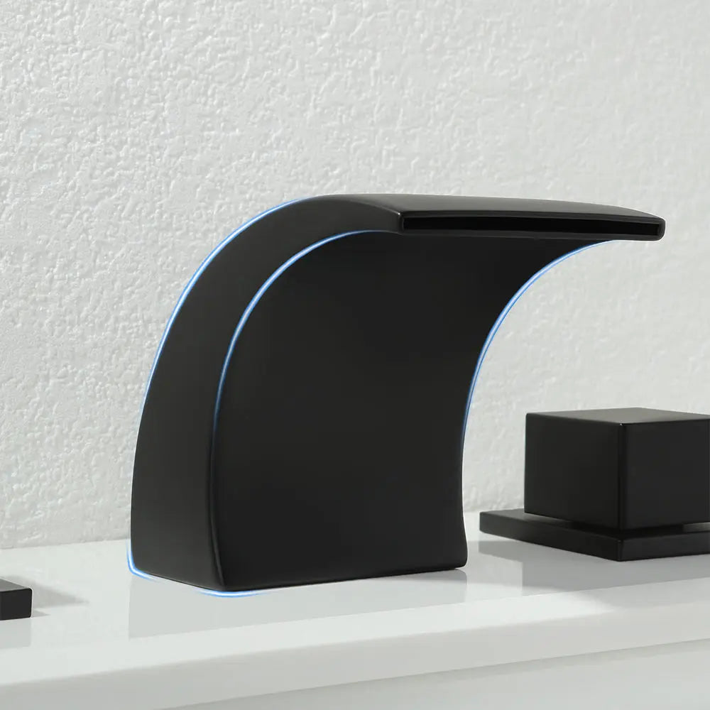 LED Waterfall Bathroom Faucet – Matte Black Widespread Dual Handle - TARHUS