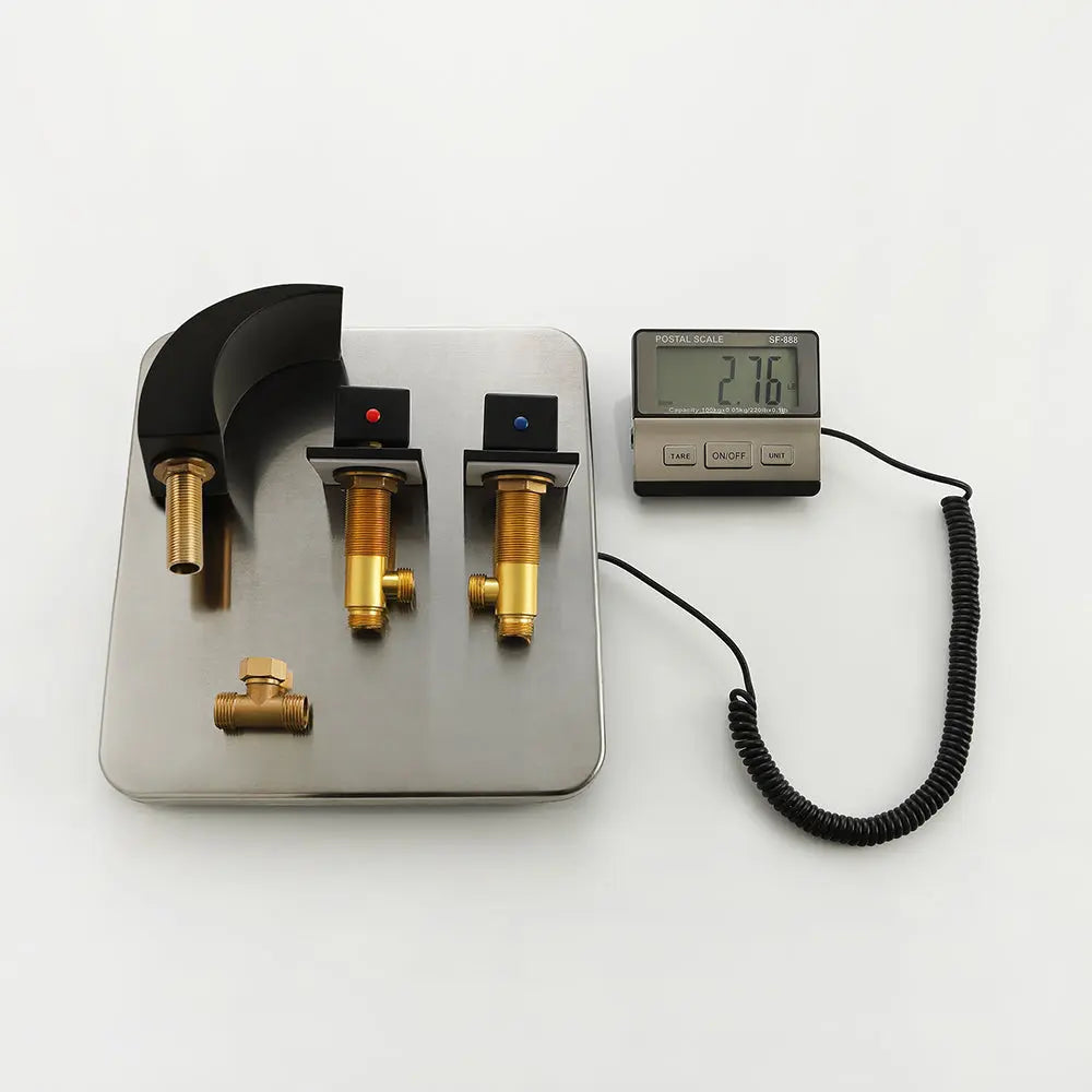 LED Waterfall Bathroom Faucet – Matte Black Widespread Dual Handle - TARHUS