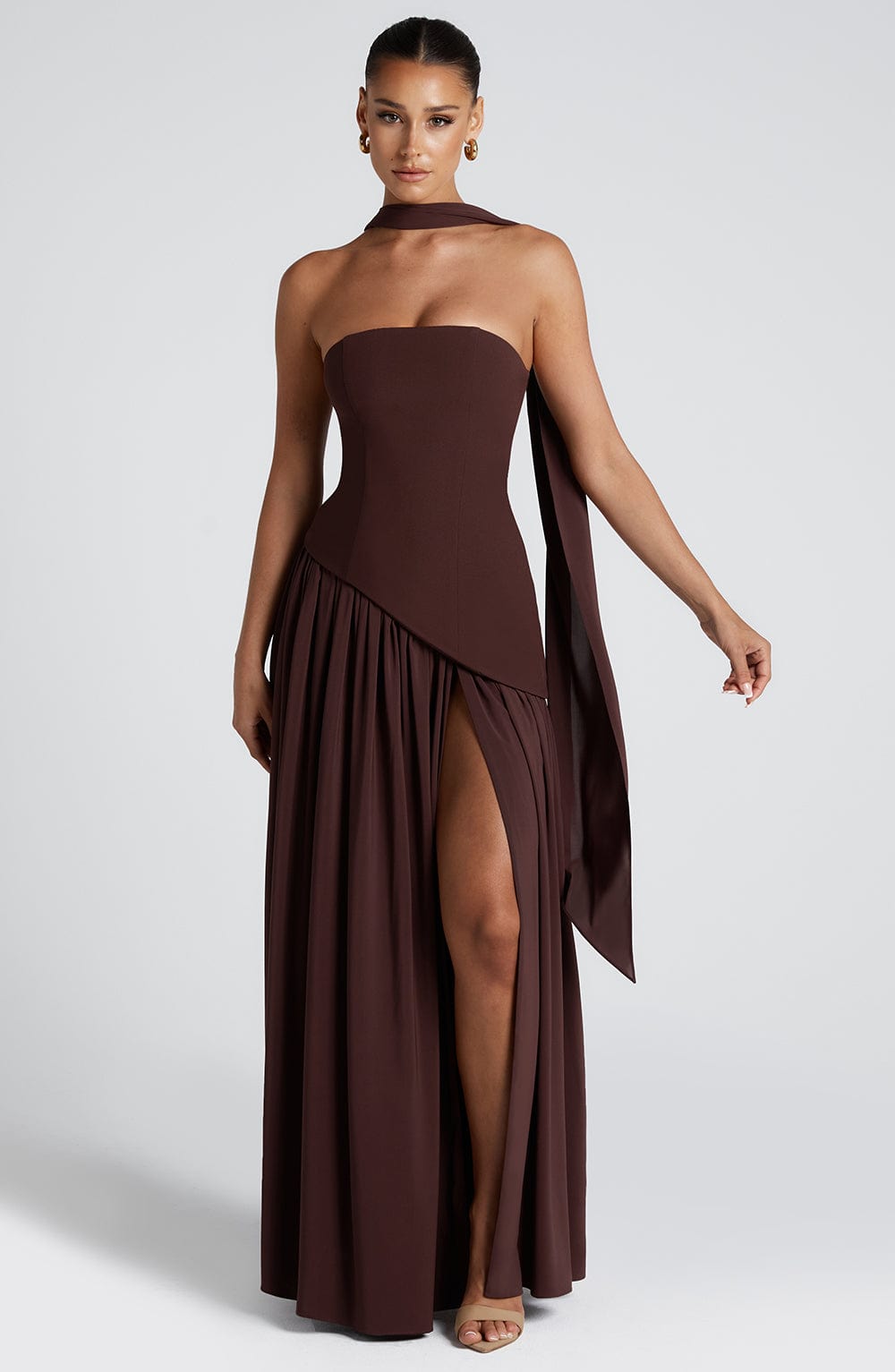 Womens Strapless Maxi Dress with High Slit – Elegant Evening Formal Party Dress TARHUS Dresses