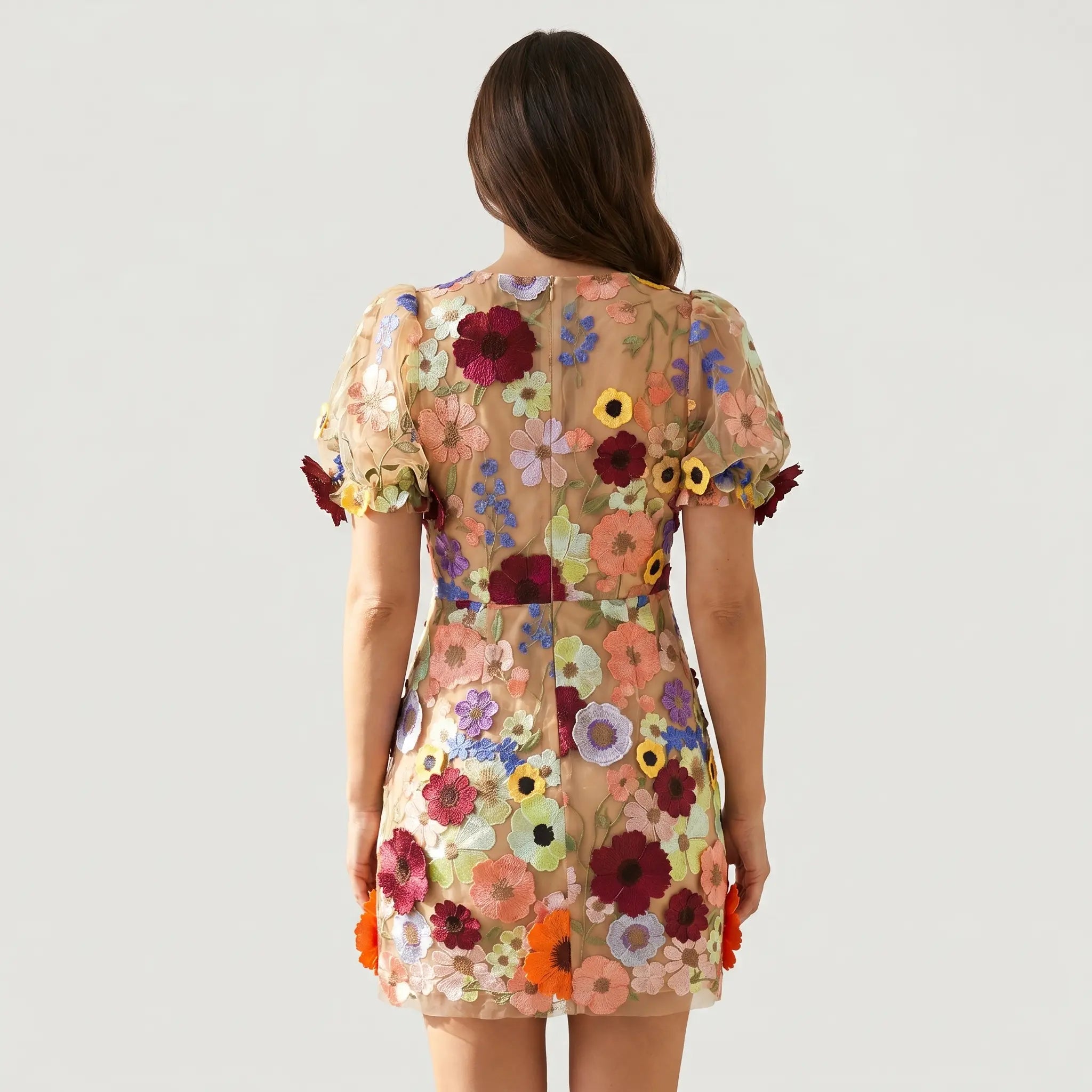 Sheer Floral Mesh Mini Dress with Puff Sleeves for Women TARHUS SS - Womens - Mini Dress