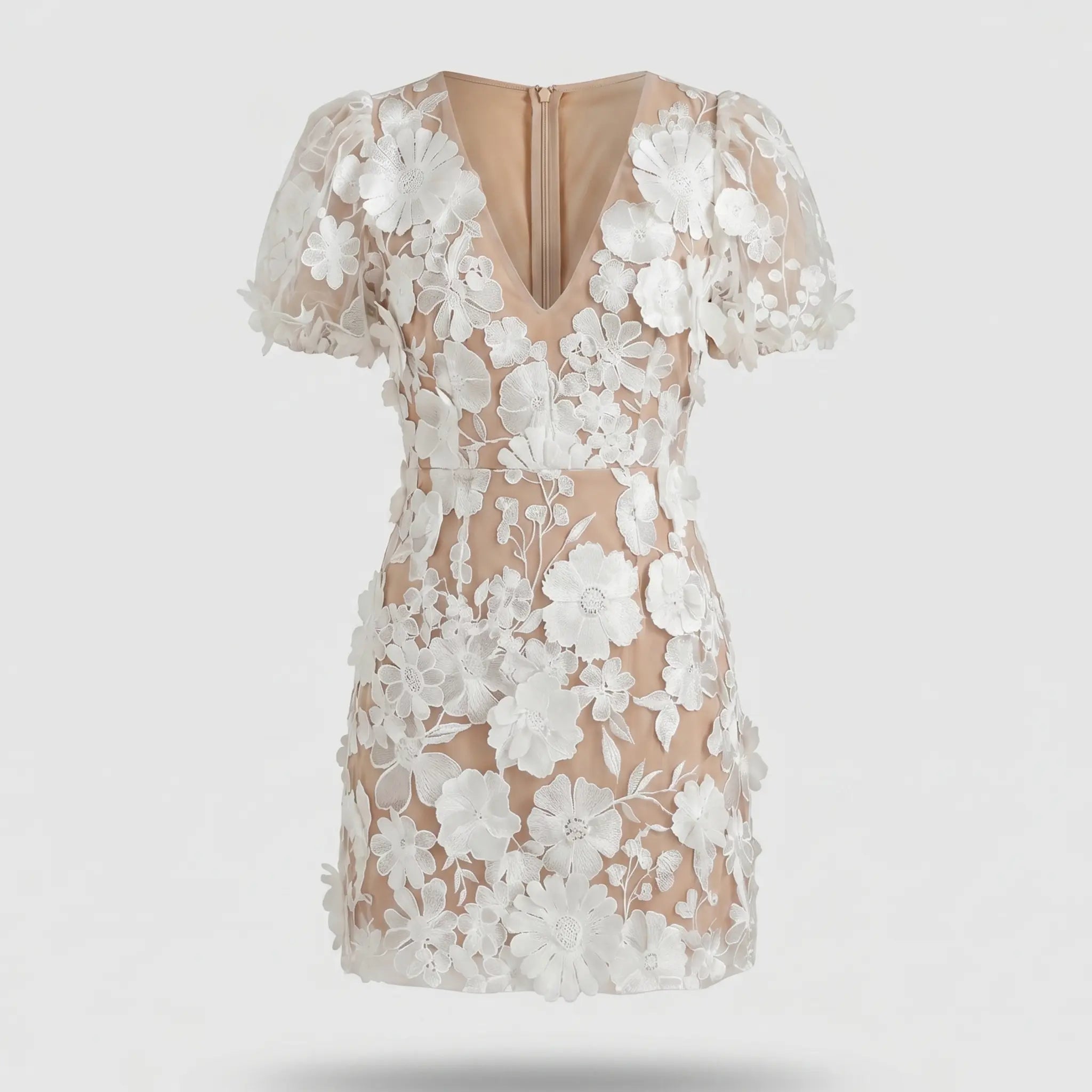 Sheer Floral Mesh Mini Dress with Puff Sleeves for Women TARHUS SS - Womens - Mini Dress