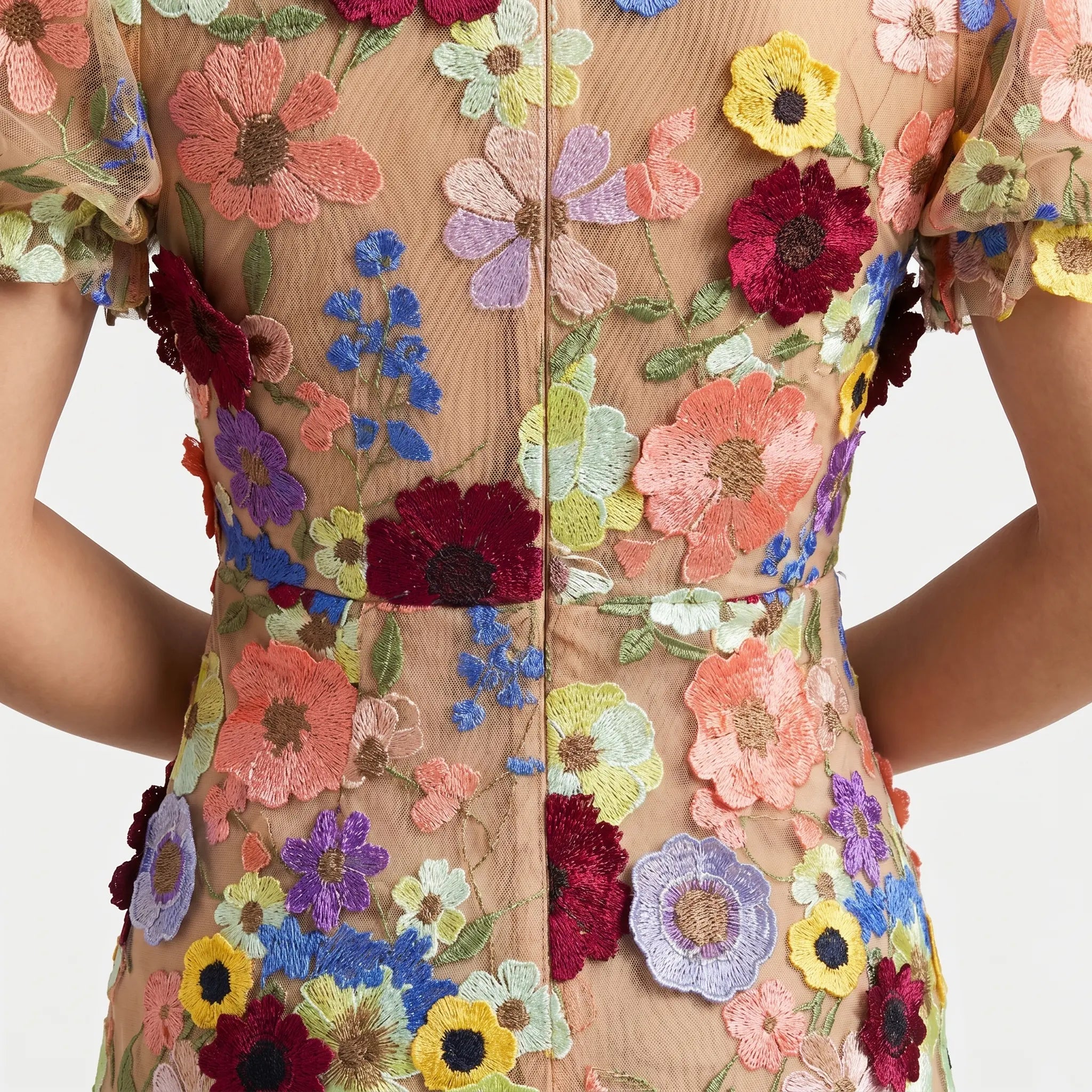 Sheer Floral Mesh Mini Dress with Puff Sleeves for Women TARHUS SS - Womens - Mini Dress