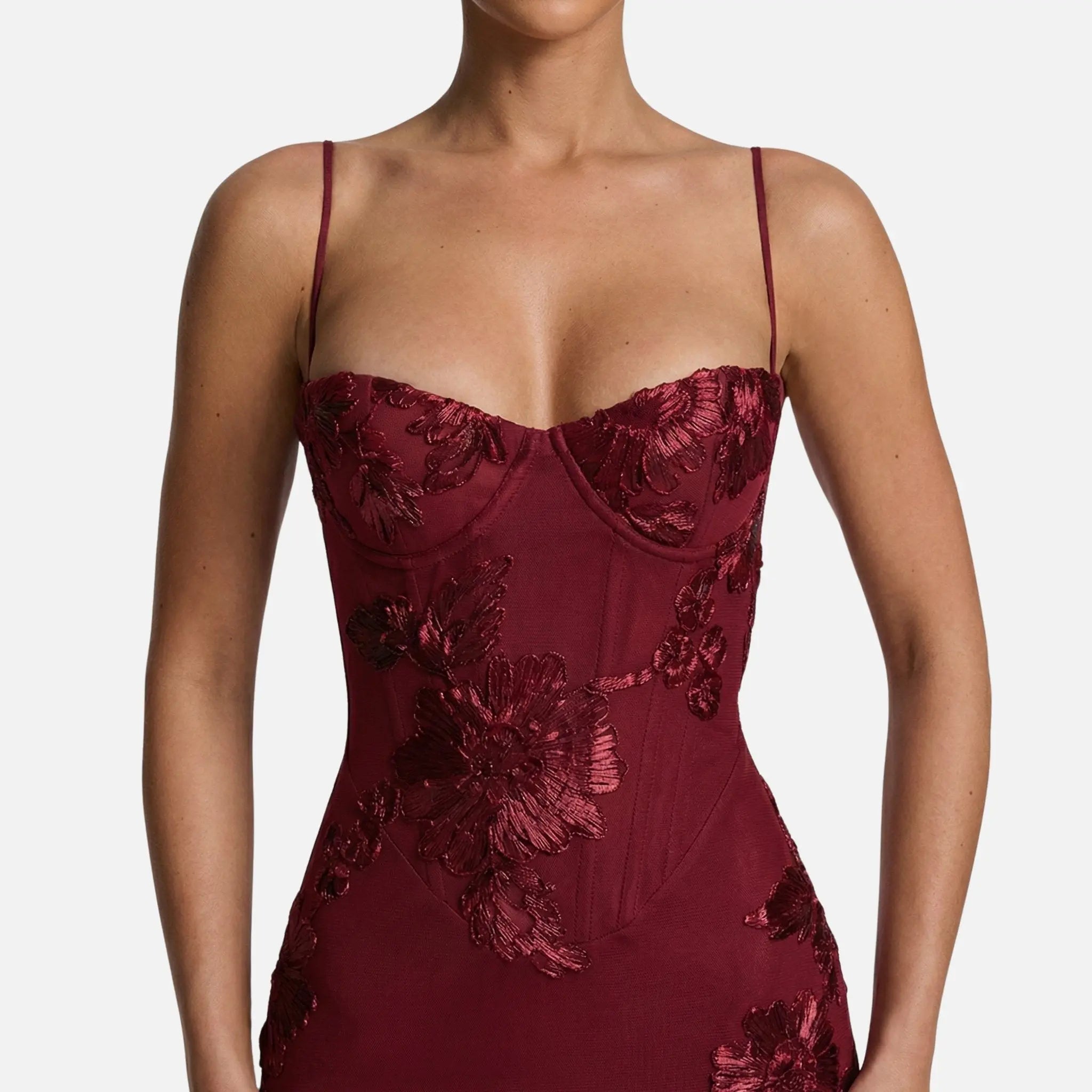 Fitted Satin Maxi Dress with Corset Bodice for Women TARHUS AS - Womens - Maxi Dress