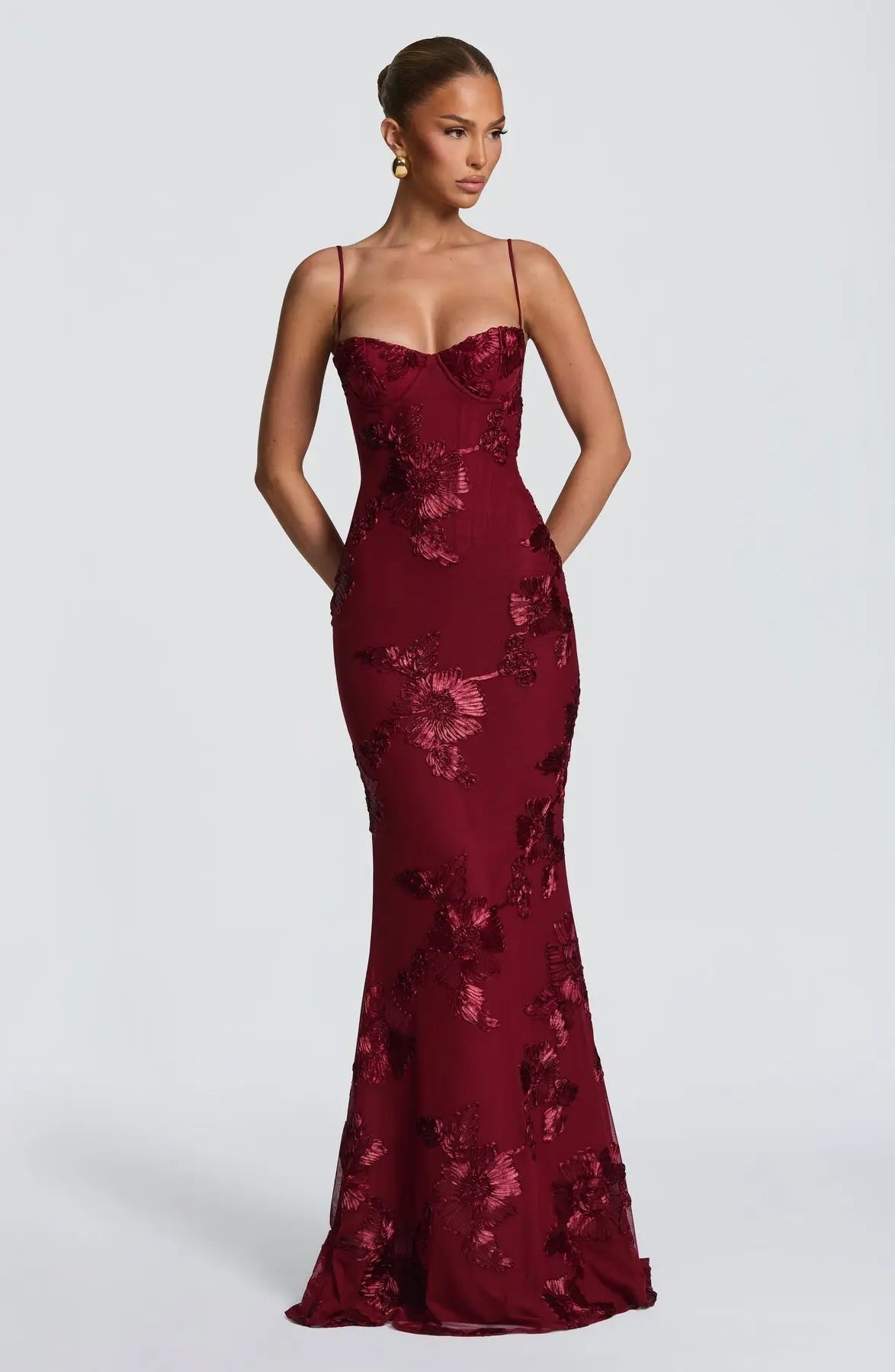 Fitted Satin Maxi Dress with Corset Bodice for Women TARHUS AS - Womens - Maxi Dress
