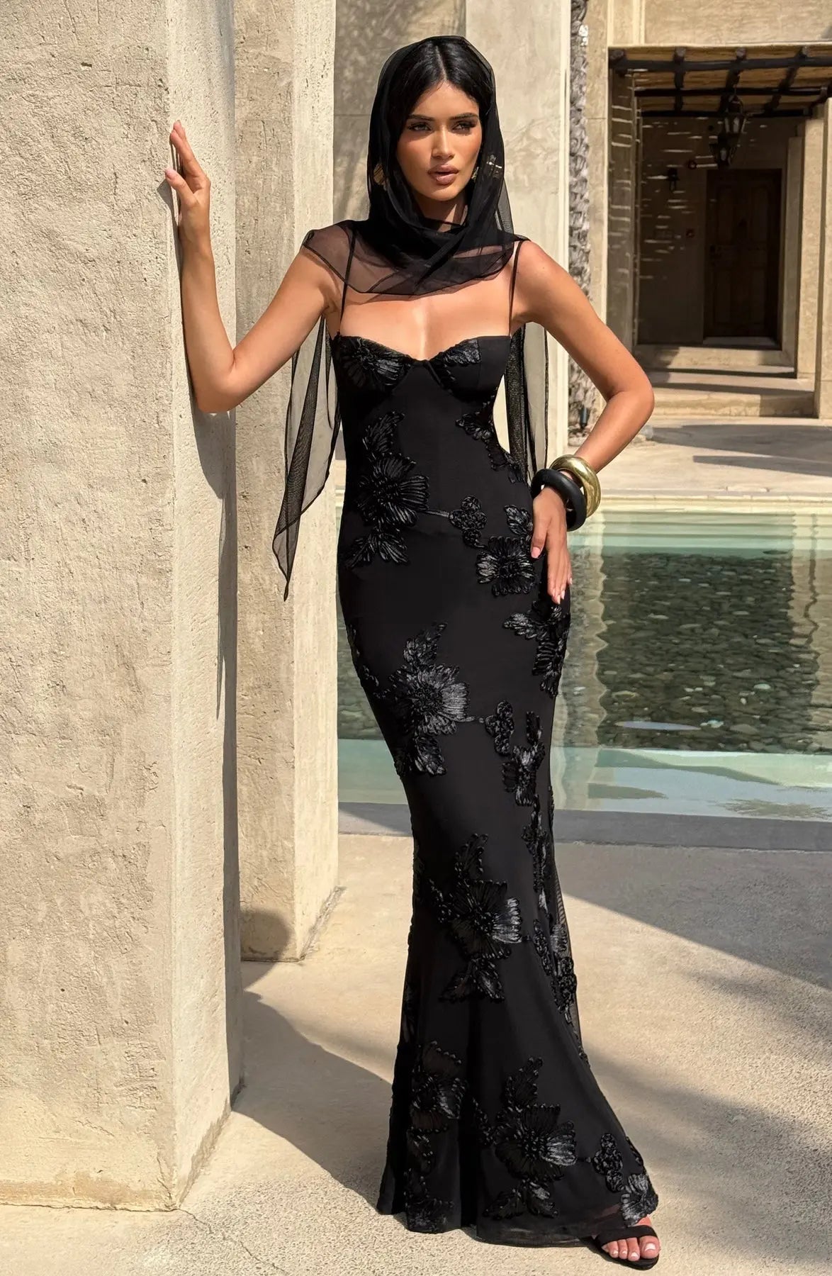 Fitted Satin Maxi Dress with Corset Bodice for Women TARHUS AS - Womens - Maxi Dress