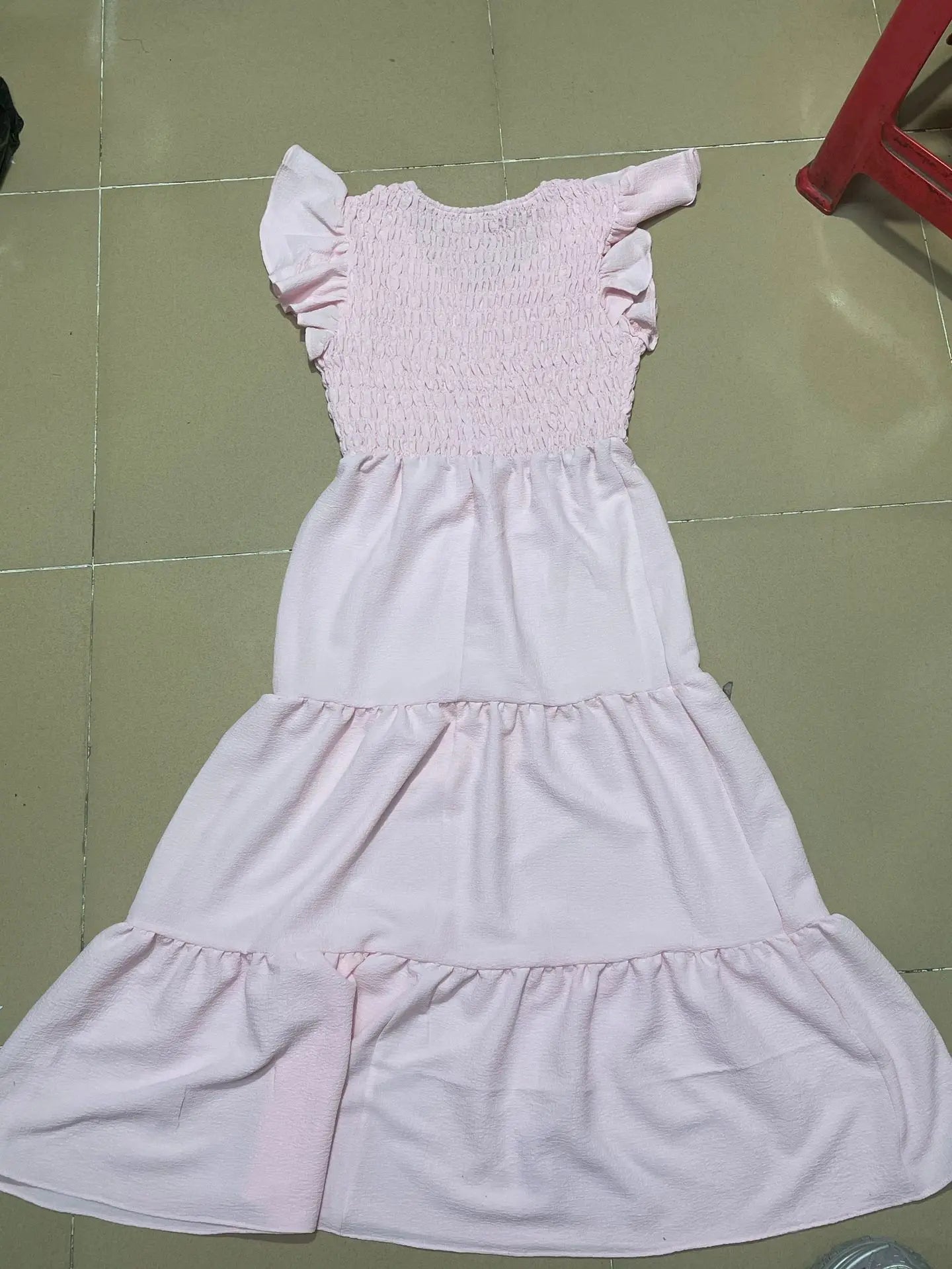 Flowing Pink Midi Dress with Smocked Bodice for Women TARHUS SS - Womens - Maxi Dress