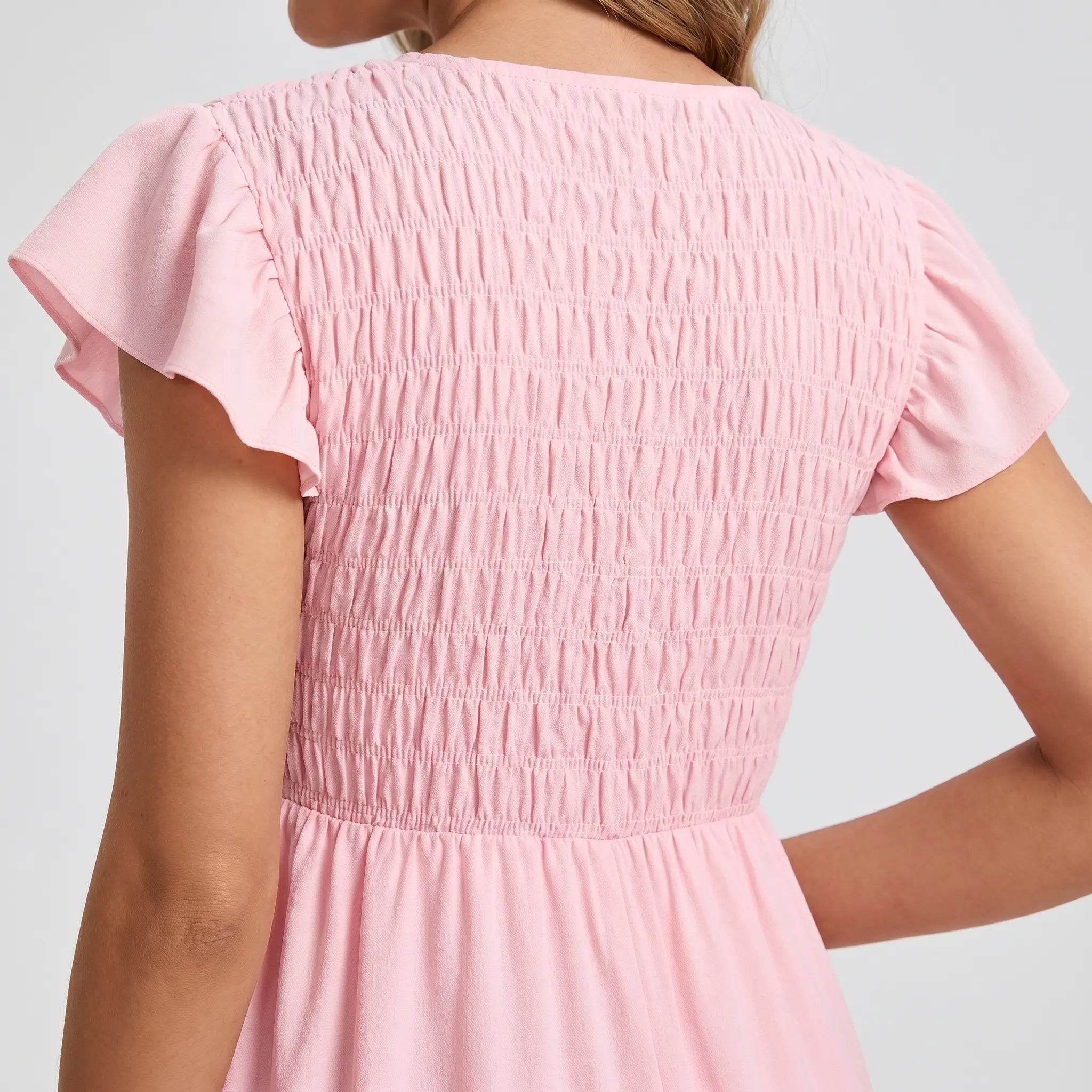 Flowing Pink Midi Dress with Smocked Bodice for Women TARHUS SS - Womens - Maxi Dress