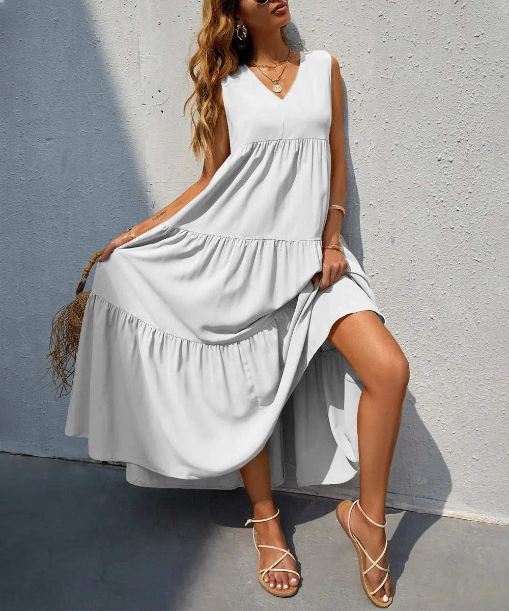 Flowing Tiered Maxi Dress with V-Neck for Women TARHUS SS - Womens - Maxi Dress