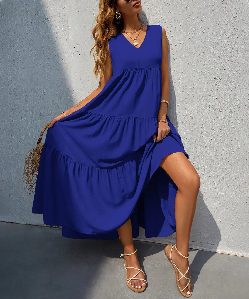 Flowing Tiered Maxi Dress with V-Neck for Women TARHUS SS - Womens - Maxi Dress