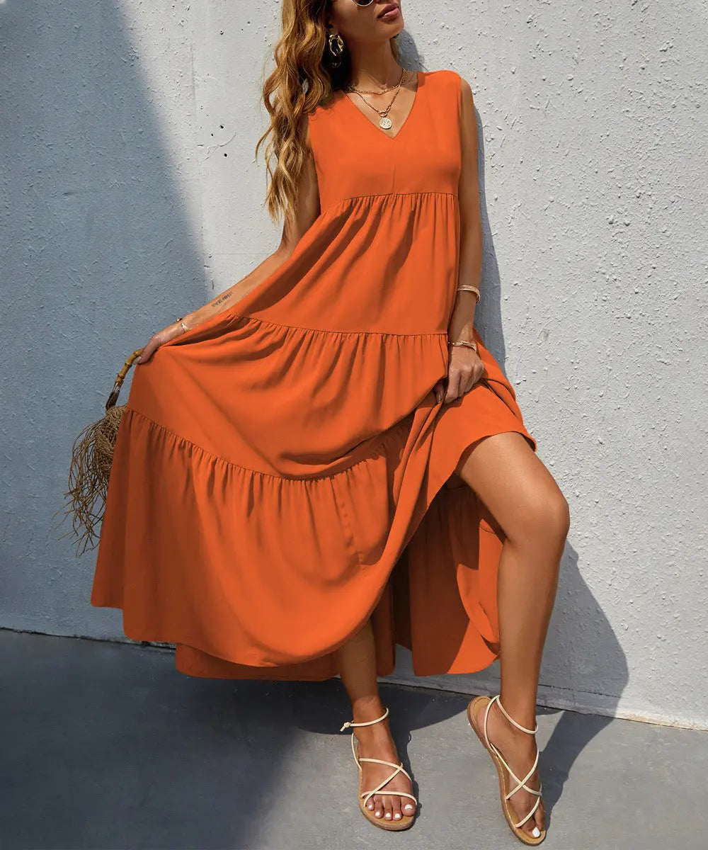 Flowing Tiered Maxi Dress with V-Neck for Women TARHUS SS - Womens - Maxi Dress