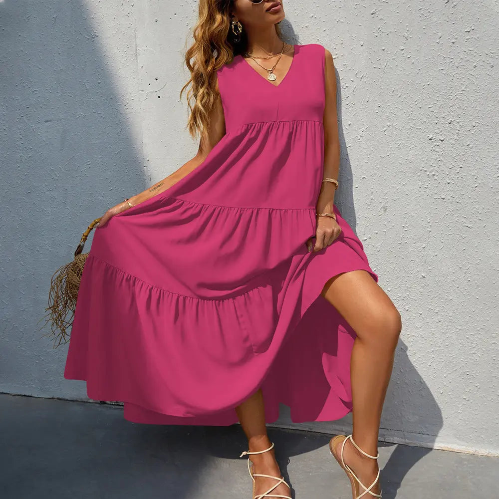 Flowing Tiered Maxi Dress with V-Neck for Women TARHUS SS - Womens - Maxi Dress