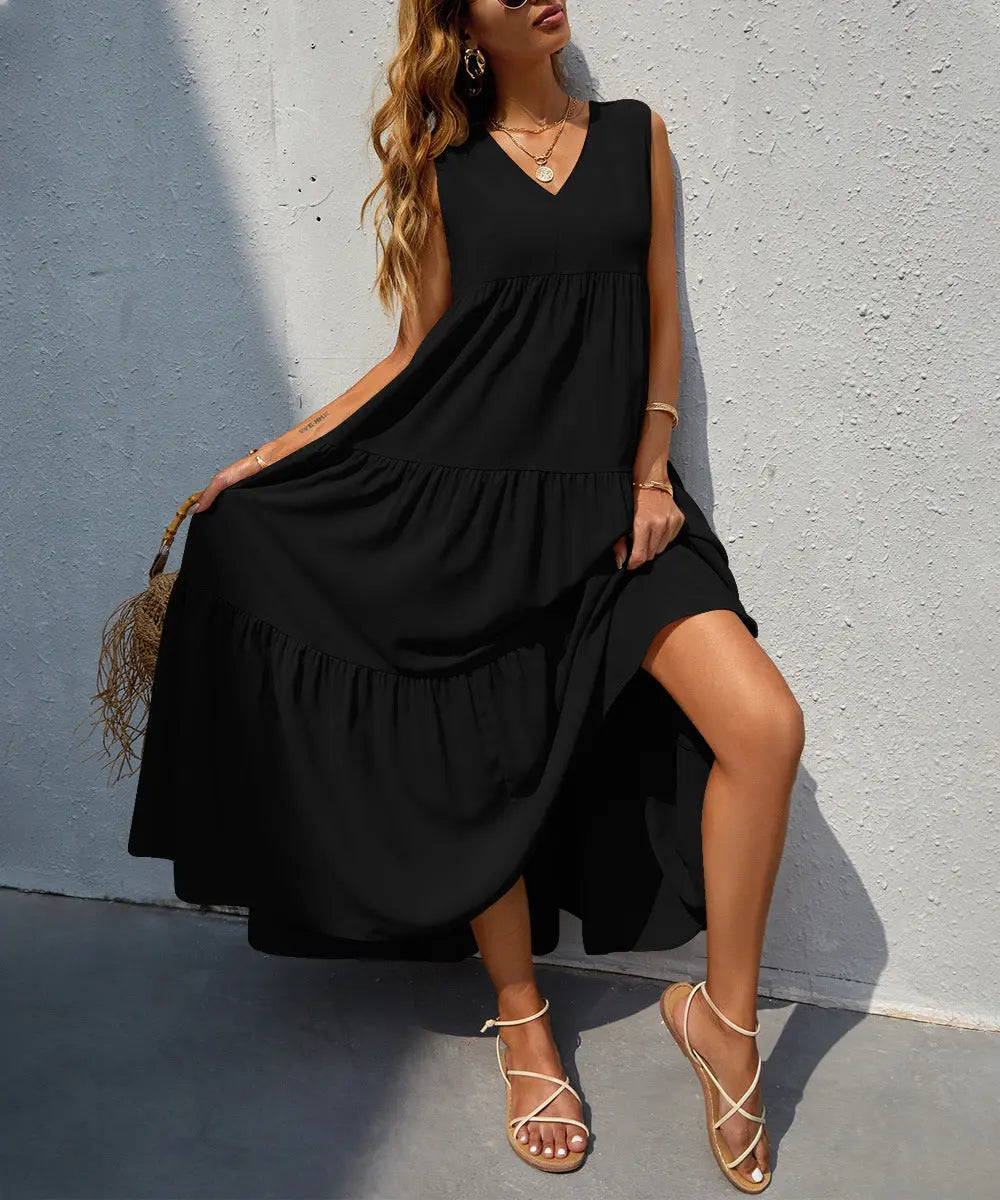 Flowing Tiered Maxi Dress with V-Neck for Women TARHUS SS - Womens - Maxi Dress