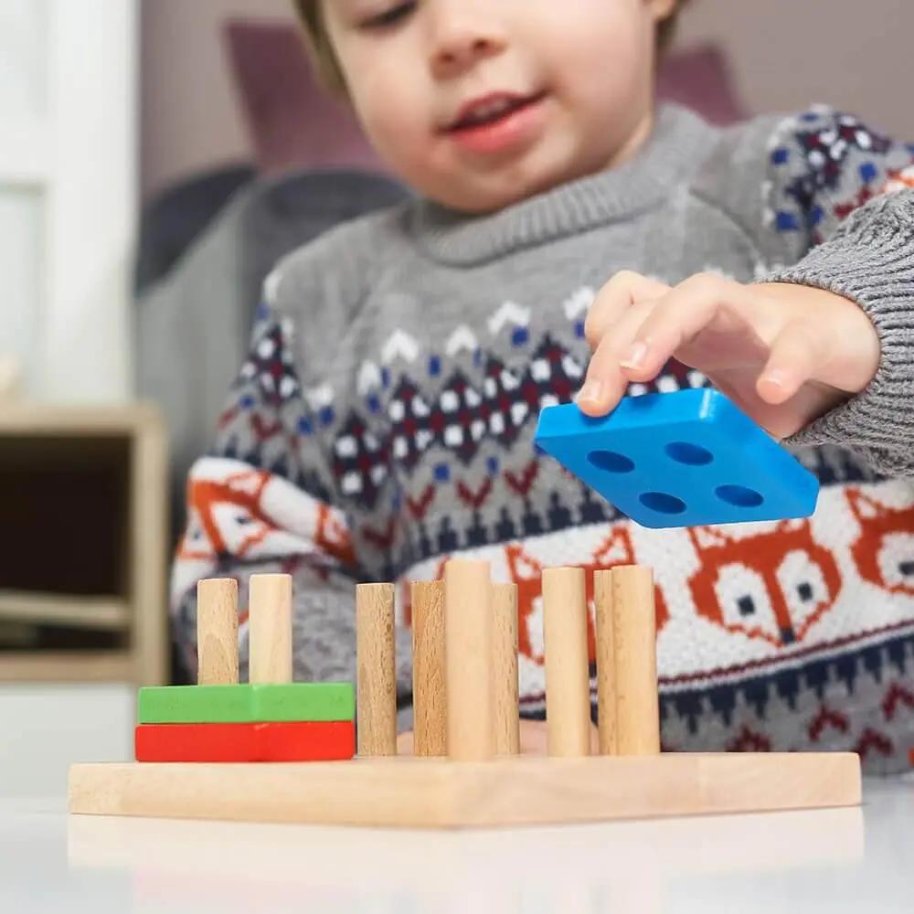 Montessori Wooden Puzzle Board – Geometric Stacking Toy - TARHUS
