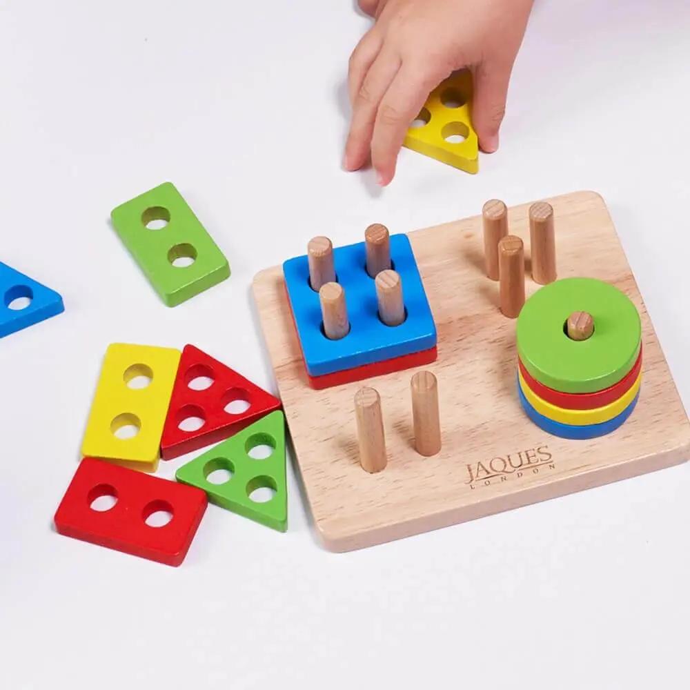 Montessori Wooden Puzzle Board – Geometric Stacking Toy - TARHUS