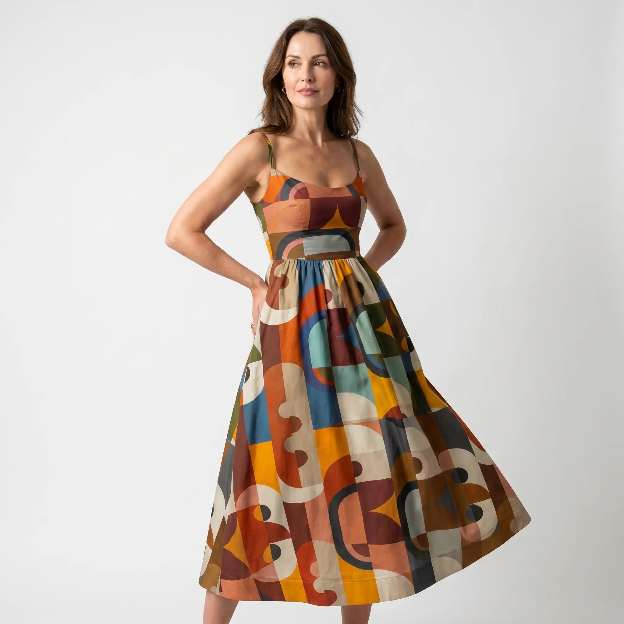Geometric Print Midi Dress with Spaghetti Straps for Women TARHUS SS - Womens - Midi Dress