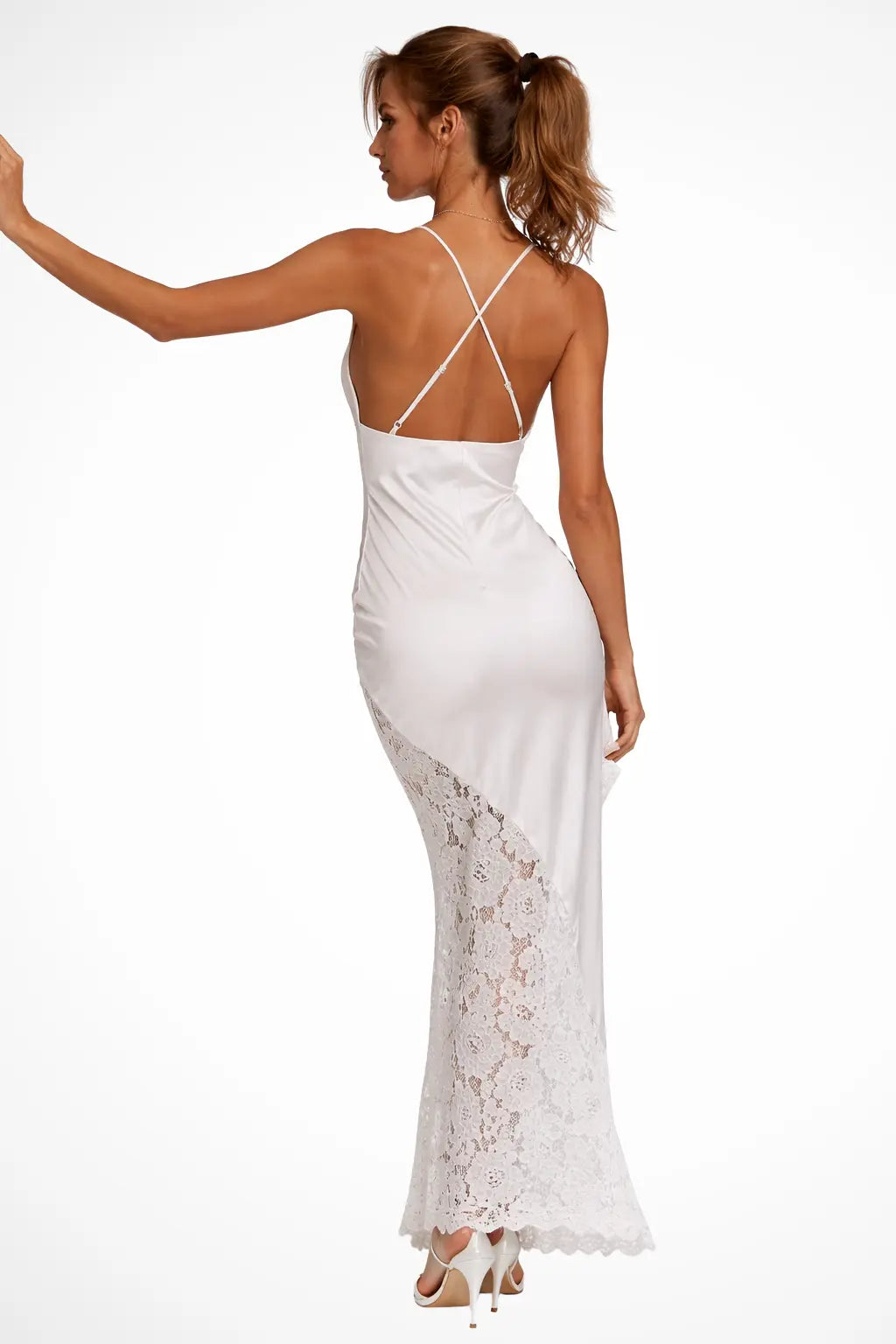 Florentia | Women Satin Lace Detail Wedding Guest Maxi Dress TARHUS