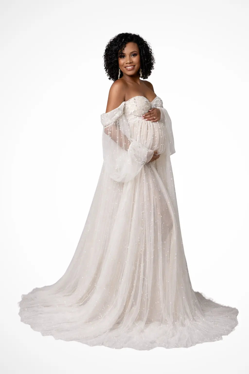 Celestine | Women Tulle Off Shoulder Maternity Maxi Dress with Pearl Detail TARHUS