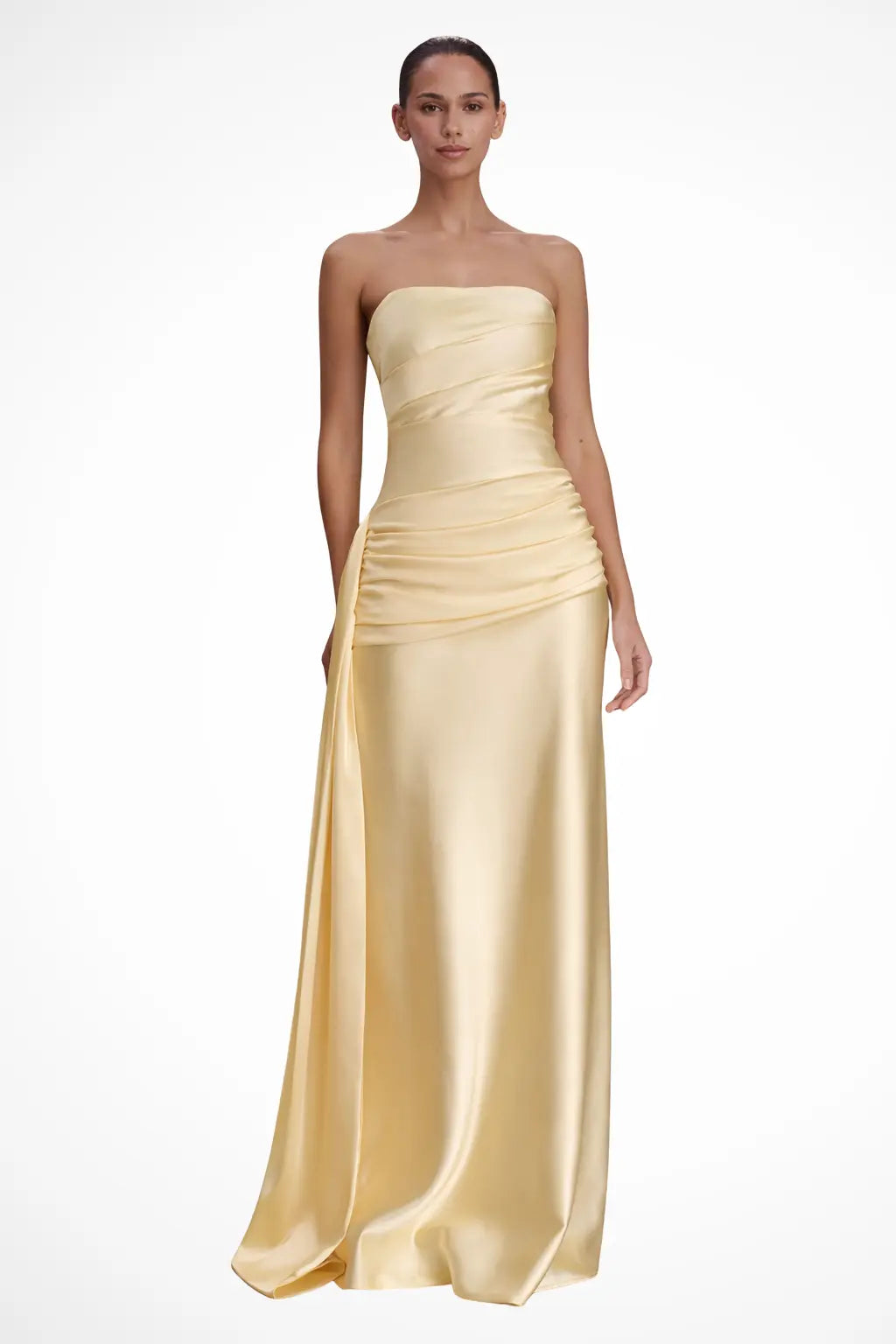 Serena | Women Strapless Ruched Satin Maxi Wedding Guest Dress TARHUS