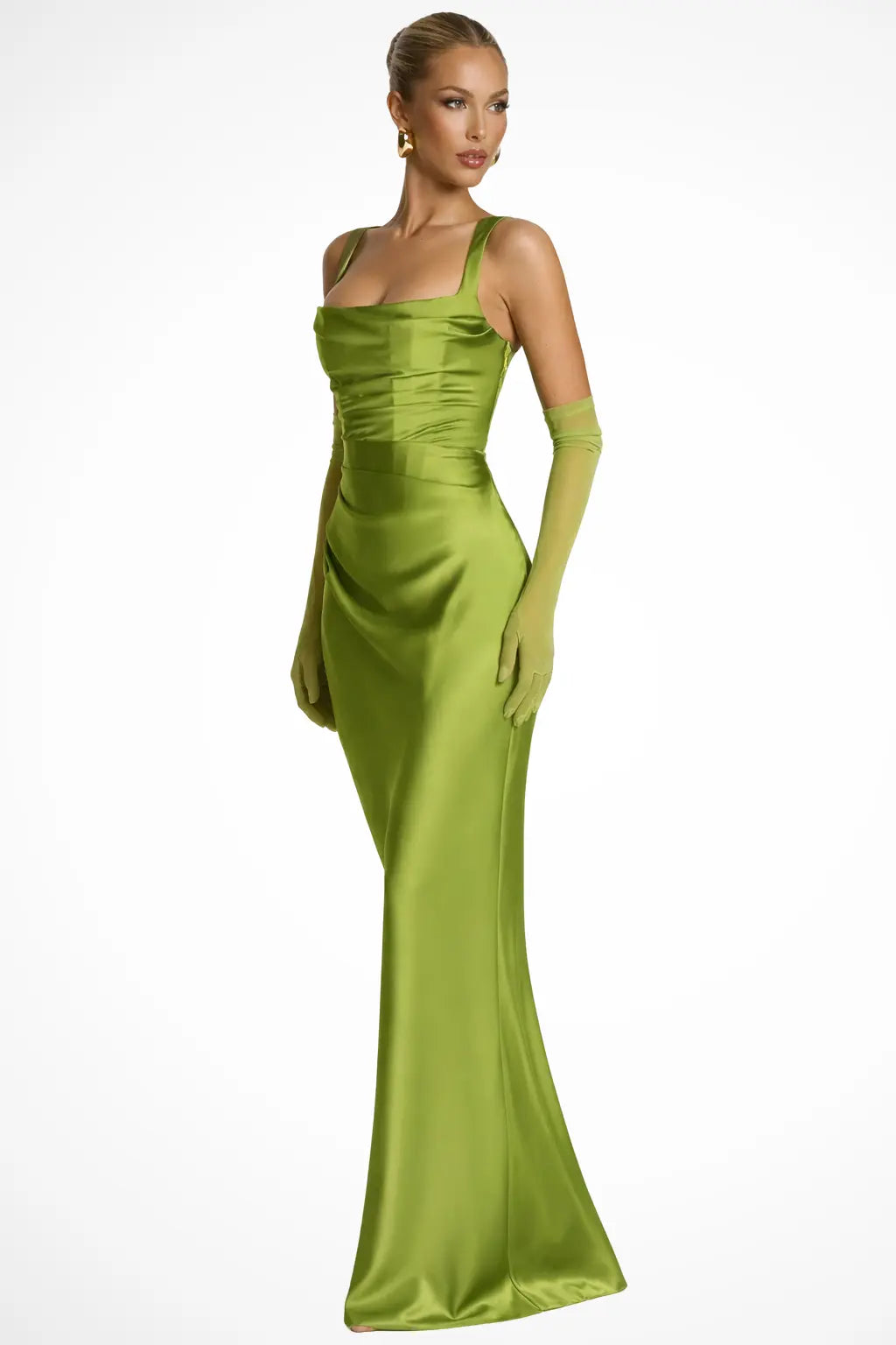 Vivienne | Women Square Neck Ruched Satin Maxi Wedding Guest Dress TARHUS