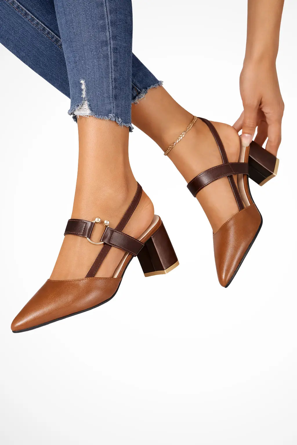 Harriet | Women Pointed Toe Ankle Strap Slingback Heels TARHUS