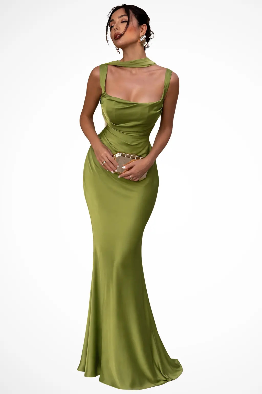 Vivienne | Women Square Neck Ruched Satin Maxi Wedding Guest Dress TARHUS