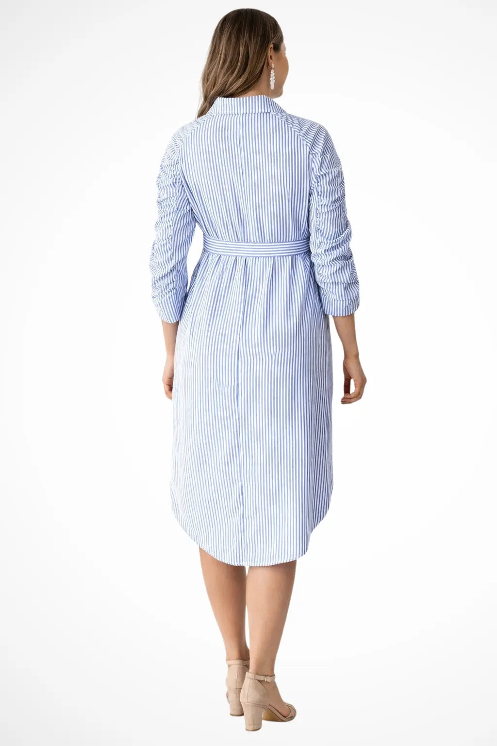Penelope | Women Striped Belted Maternity Shirt Dress with Rolled Sleeves TARHUS