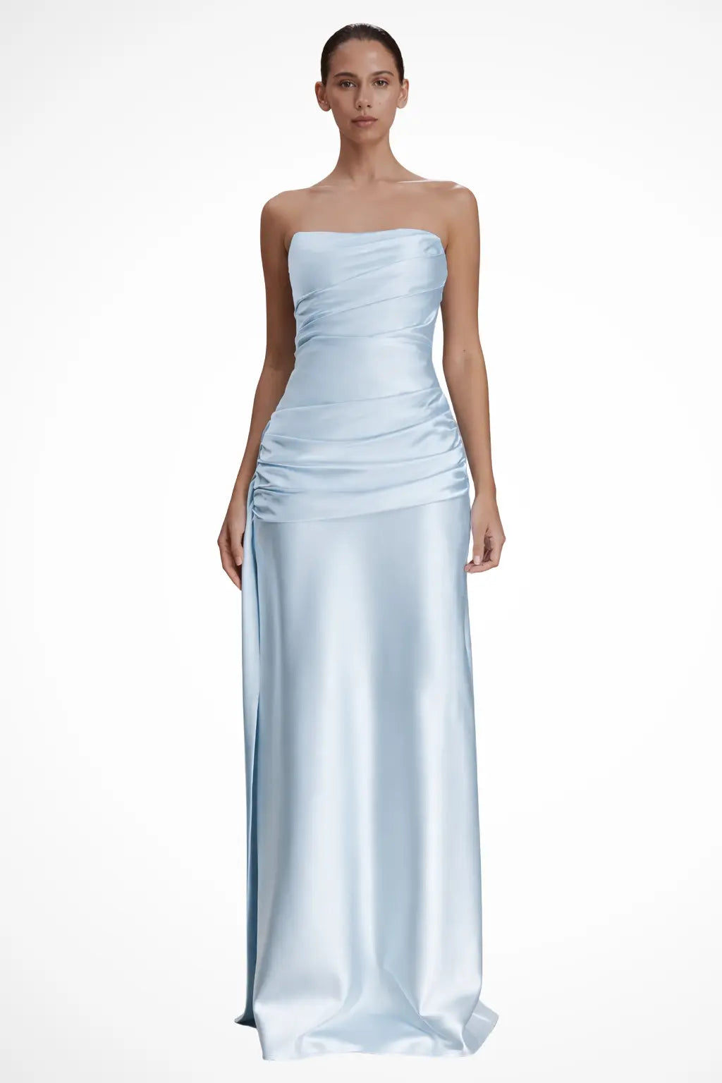 Serena | Women Strapless Ruched Satin Maxi Wedding Guest Dress TARHUS