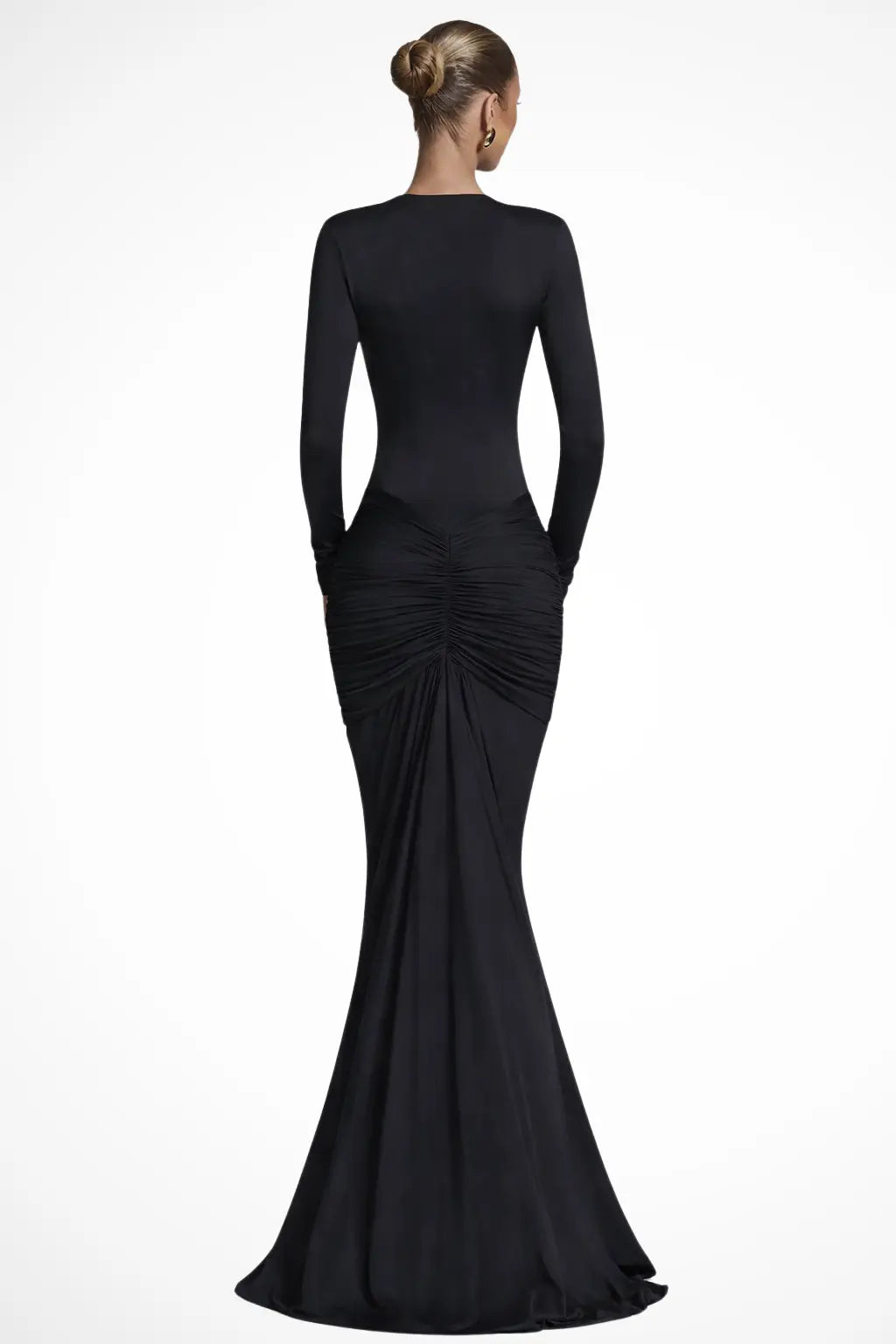 Margot | Women Long Sleeve Deep V Neck Ruched Fitted Maxi Wedding Guest Dress TARHUS
