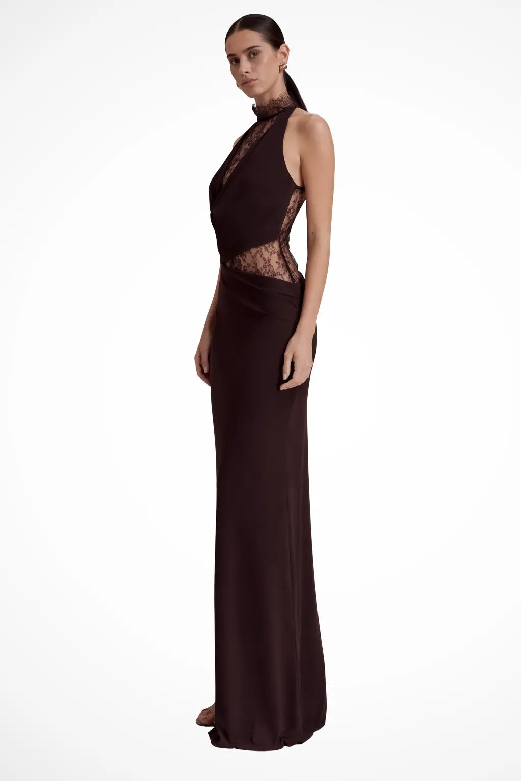 Vesper | Women Halter Neck Lace Panel Sleeveless Wedding Guest Maxi Dress TARHUS Maxi Dress