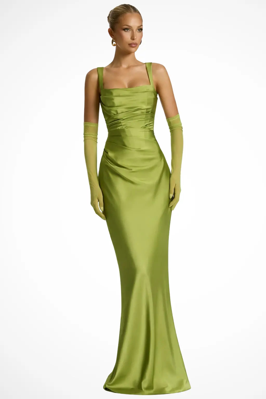 Vivienne | Women Square Neck Ruched Satin Maxi Wedding Guest Dress TARHUS