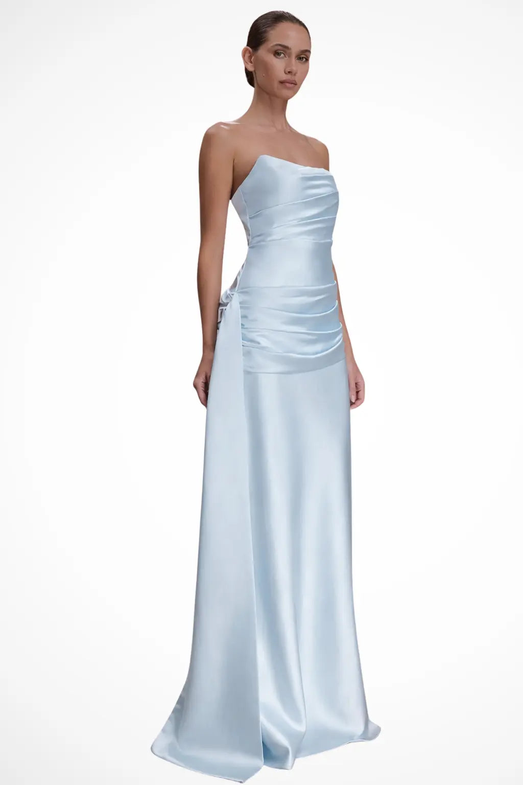 Serena | Women Strapless Ruched Satin Maxi Wedding Guest Dress TARHUS