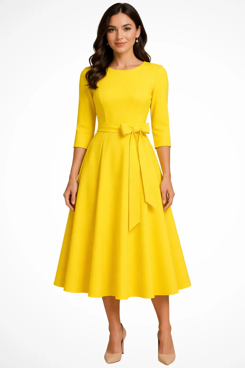 Cordelia | Women Bateau Neck Half Sleeve Pleated A Line Midi Wedding Guest Dress TARHUS Mother of the Bride Dresses