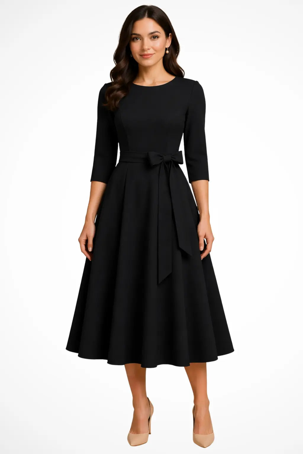Cordelia | Women Bateau Neck Half Sleeve Pleated A Line Midi Wedding Guest Dress TARHUS Mother of the Bride Dresses