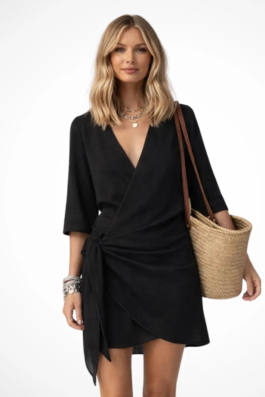 Lowri | Women Wrap Mini Dress with Tie Waist and Short Sleeves TARHUS Mini Dresses