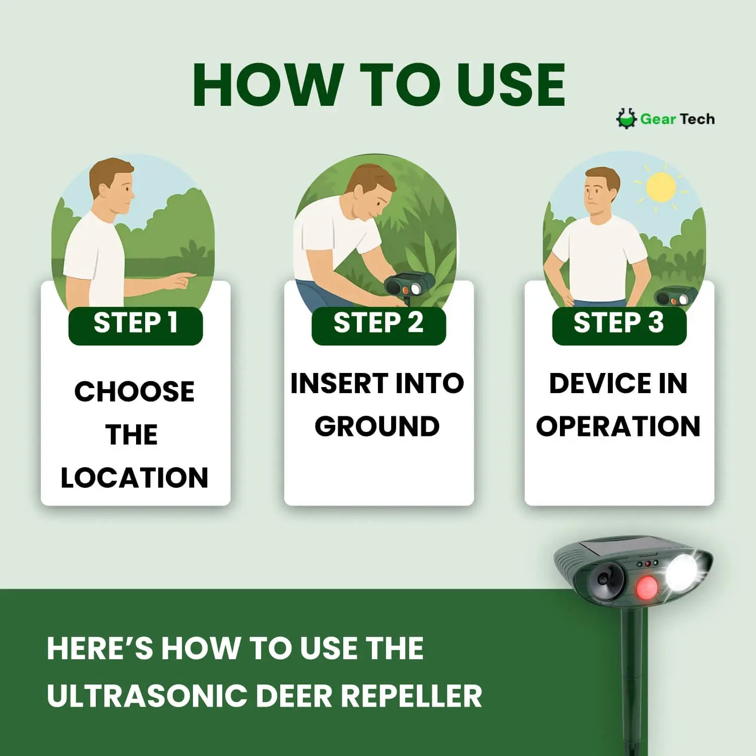 Solar-Powered Ultrasonic Deer Repeller - Effective Deer Deterrent for Gardens & Yards in 48 Hours - TARHUS