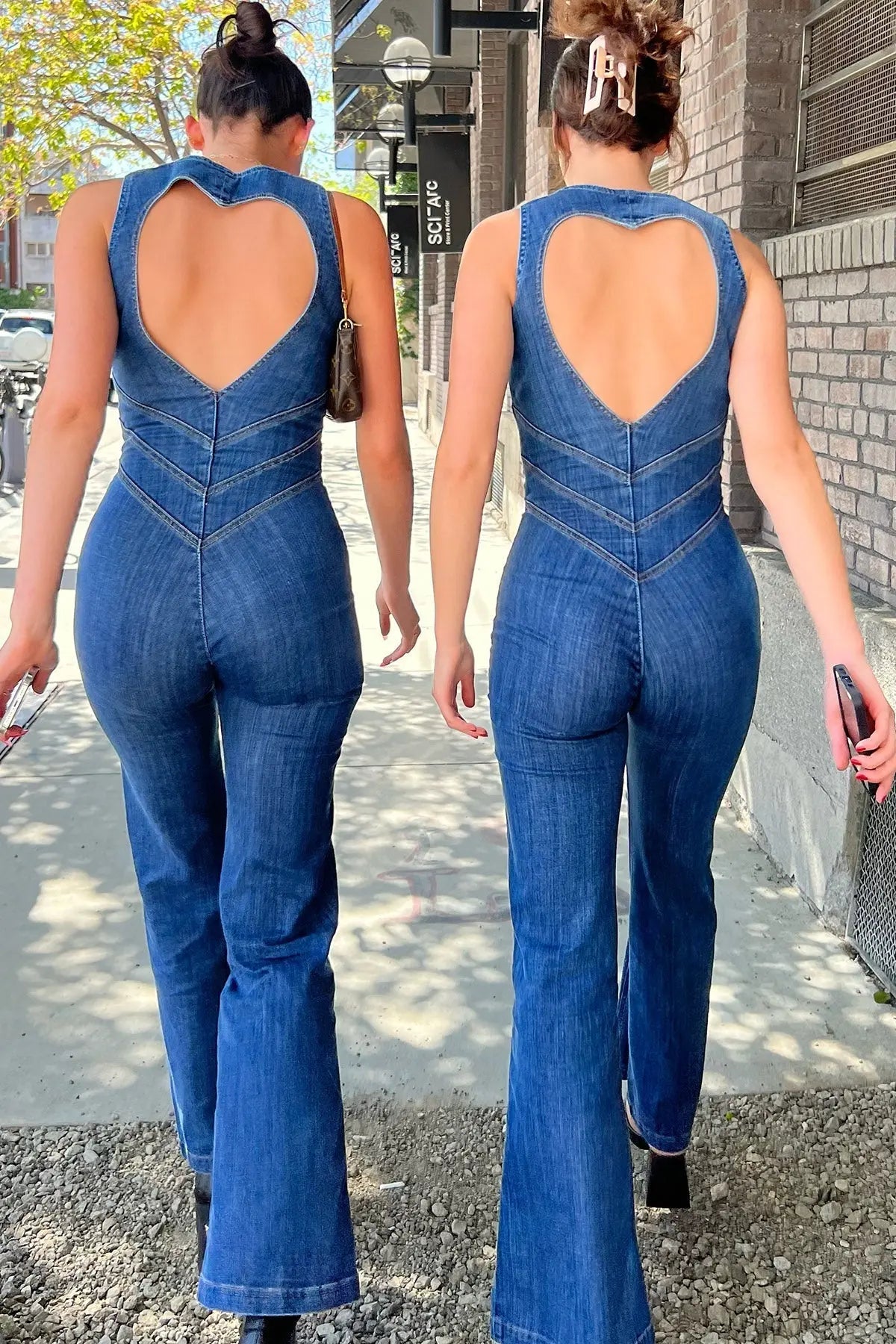 Heartthrob Backless Denim Jumpsuit – Flare-Leg One-Piece with Heart Cutout TARHUS Women Clothing