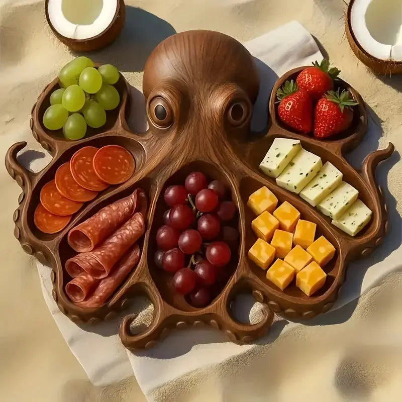 KrakenBoard™ Wooden Charcuterie Board – Rustic Octopus Cheese Platter TARHUS Kitchen Accessories