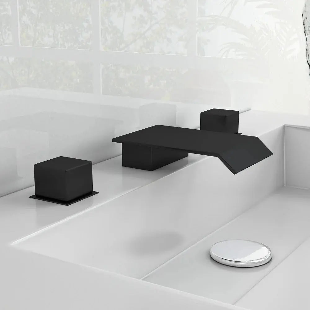Modern Matte Black Bathroom Faucet – Waterfall Spout with Solid Brass Construction - TARHUS