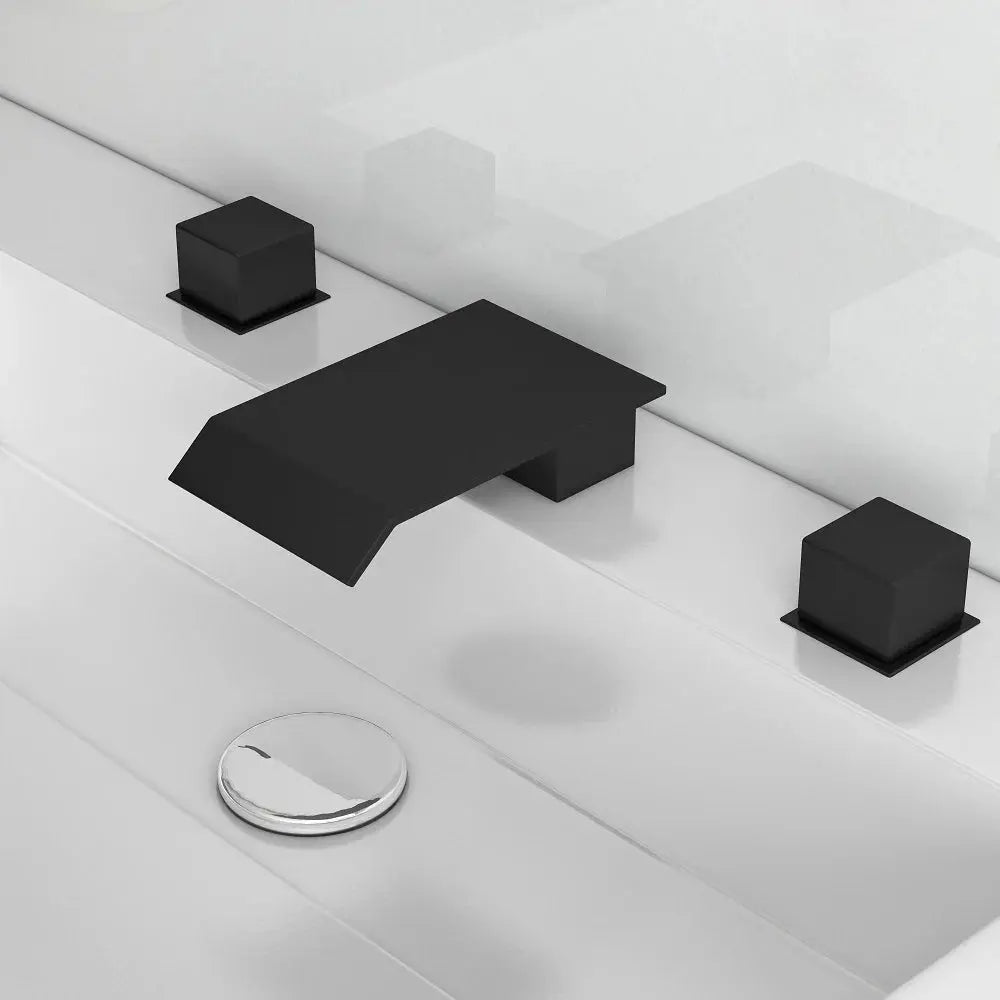 Modern Matte Black Bathroom Faucet – Waterfall Spout with Solid Brass Construction - TARHUS