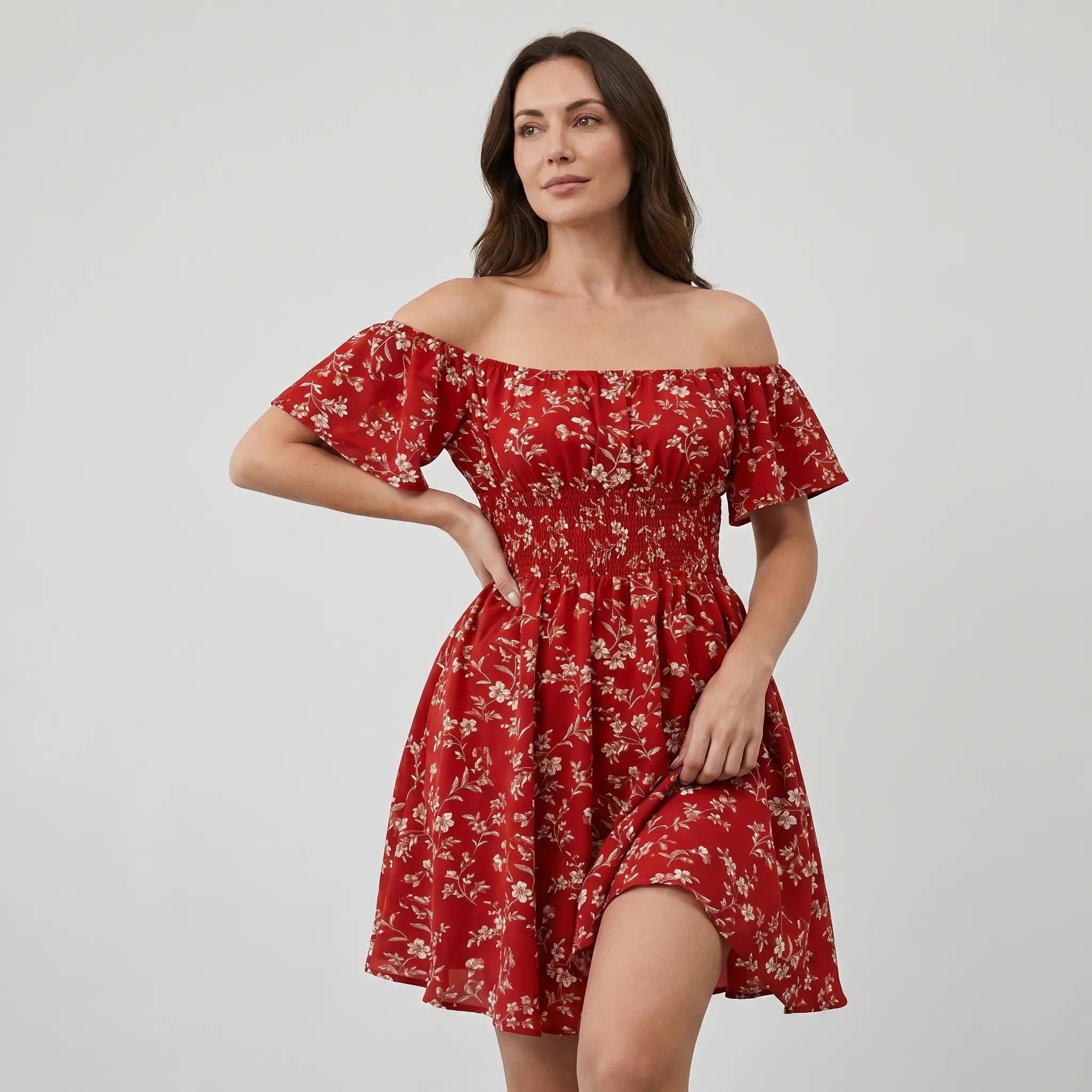 Off-Shoulder Chiffon Midi Dress for Women TARHUS SS - Womens - Midi Dress