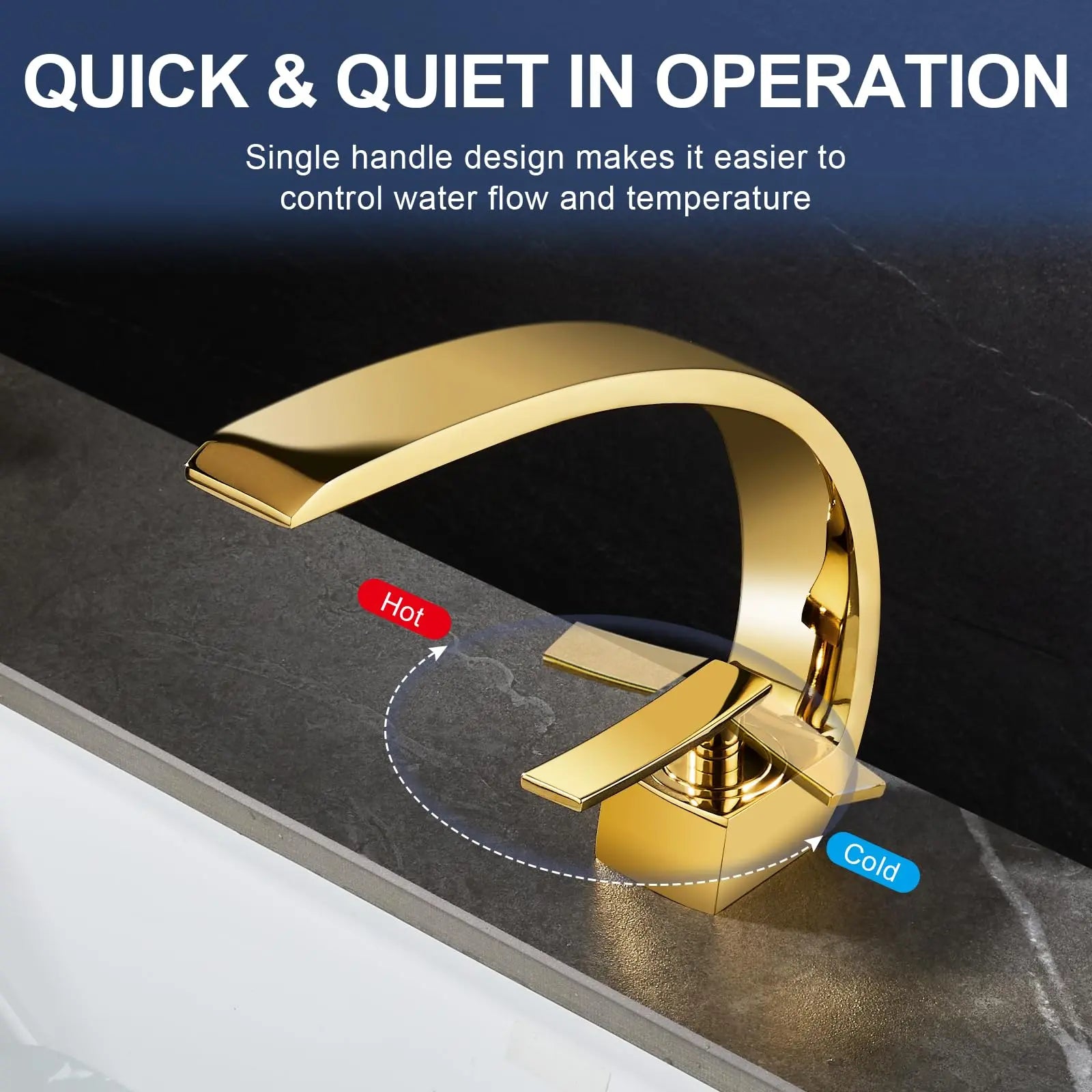 Modern Single Hole 1-Handle C-Shaped Curved Spout Bathroom Sink Faucet In Gold - TARHUS
