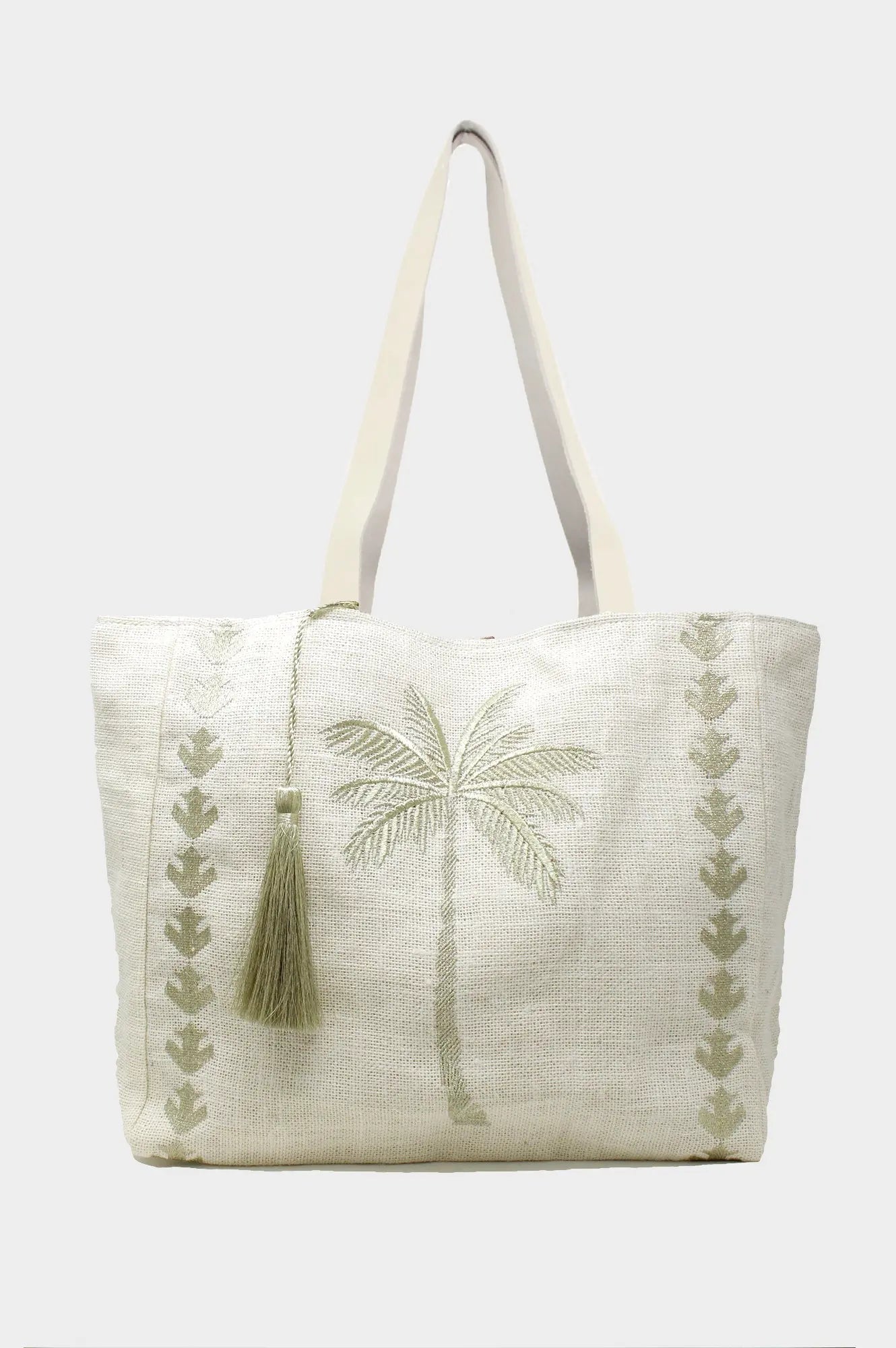 Palm Tree Jute Beach Bag | White/Light Gold - TARHUS