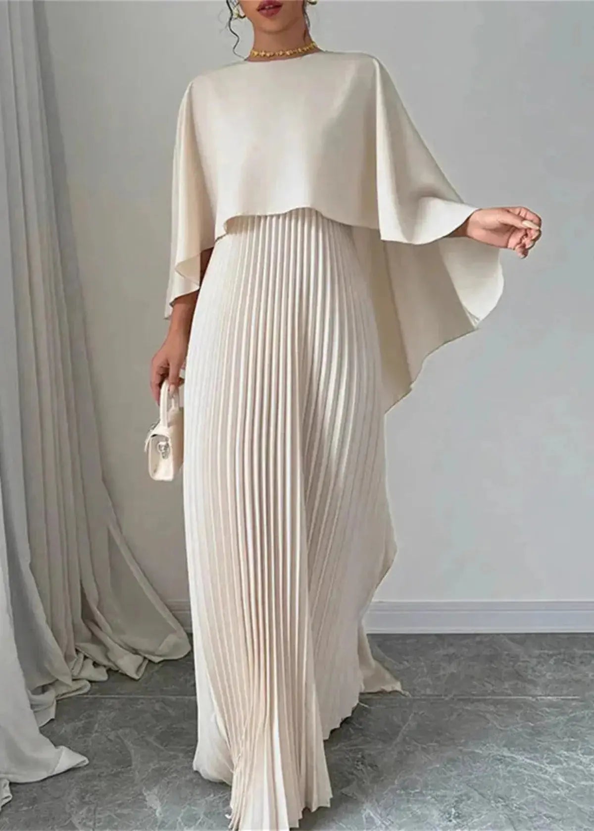 Pleated Chiffon Maxi Dress with Cape Overlay for Women TARHUS AS - Womens - Dresses